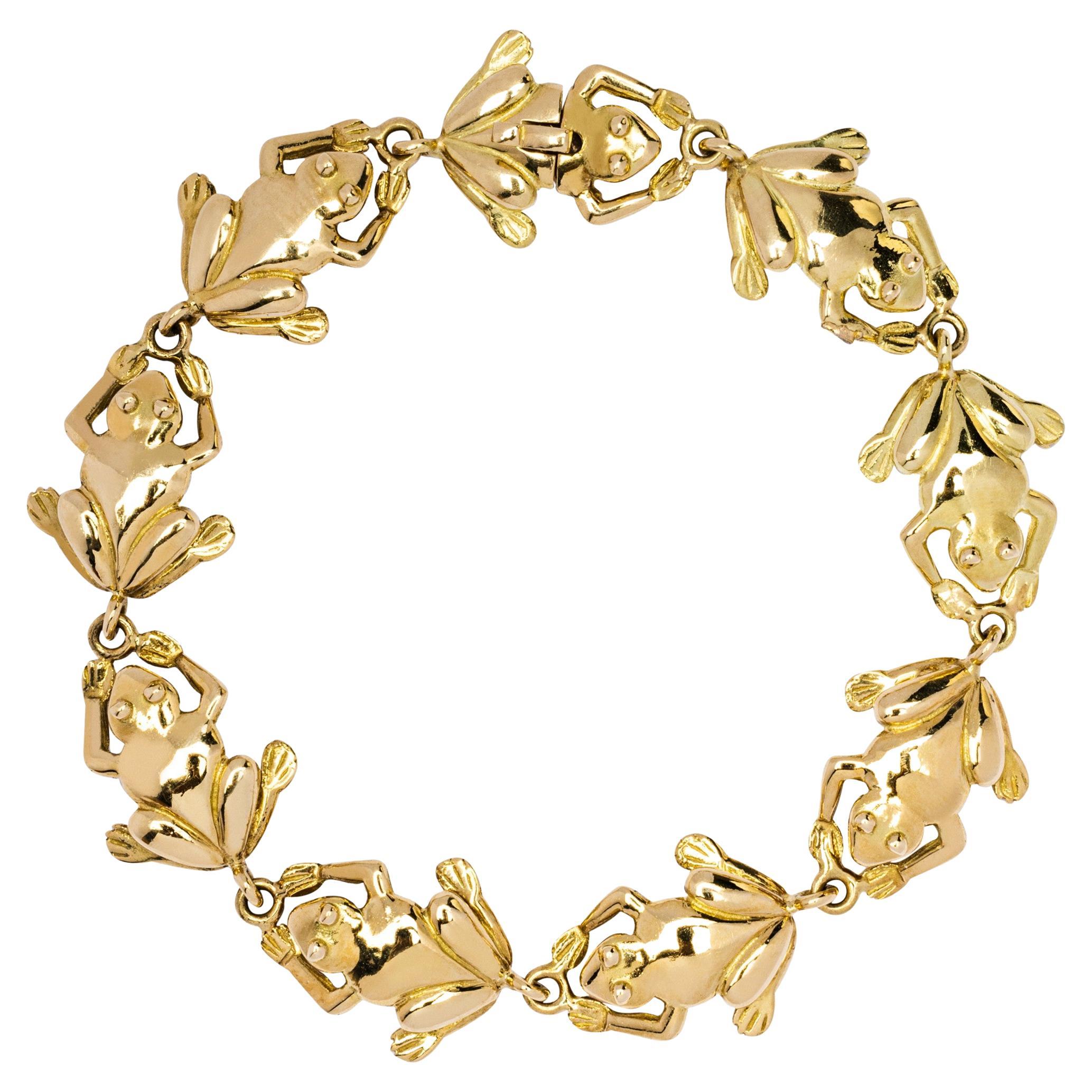 Alex Jona 18 Karat Yellow Gold Frog Link Bracelet For Sale
