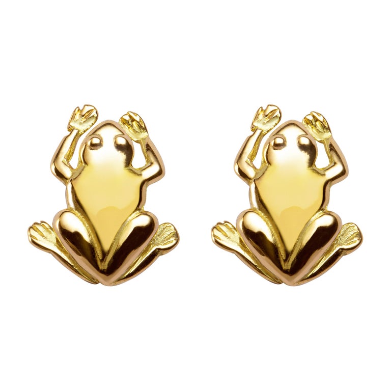 Alex Jona 18 Karat Yellow Gold Frog Stud Earring For Sale
