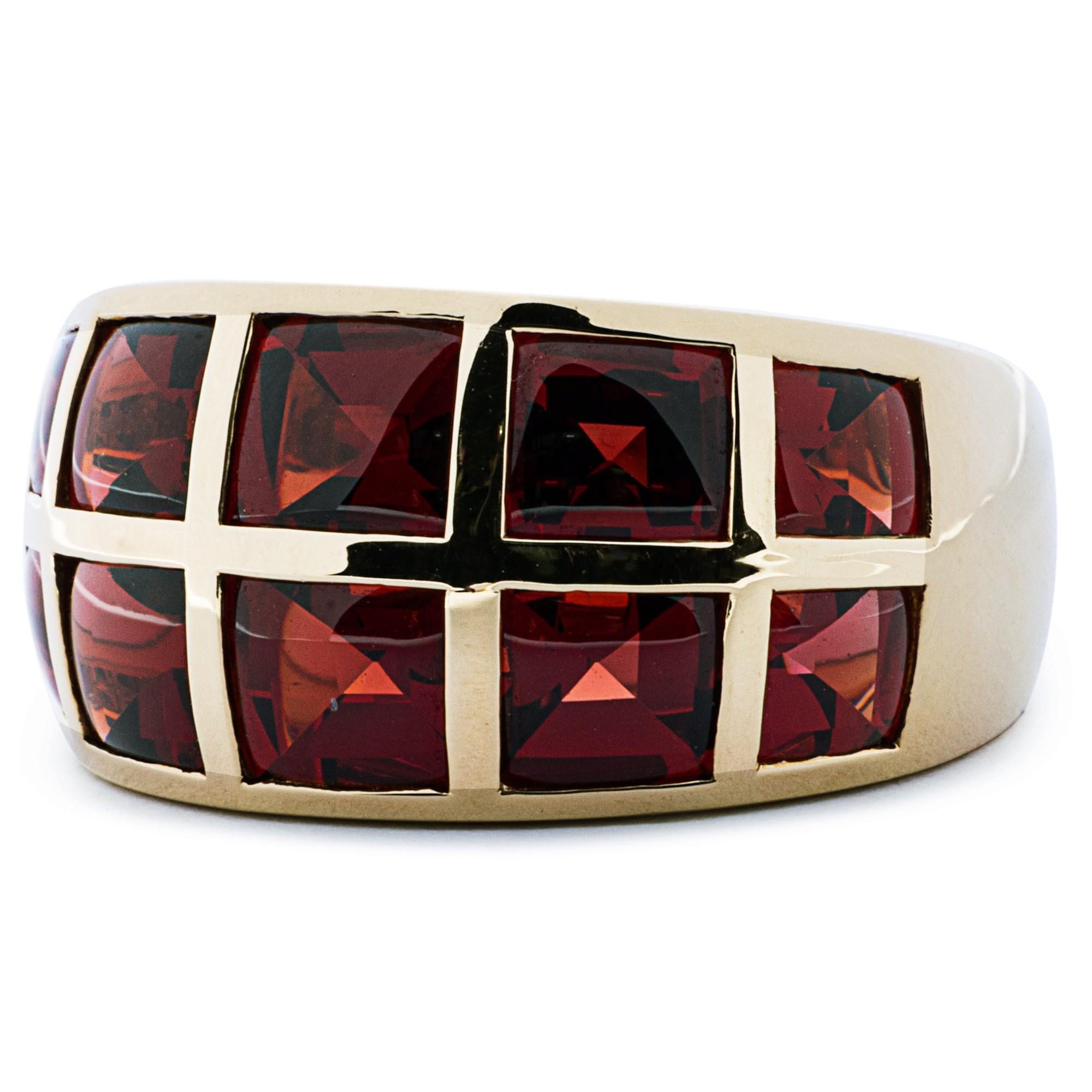 Cushion Cut Alex Jona 18 Karat Yellow Gold Garnet Band Ring For Sale