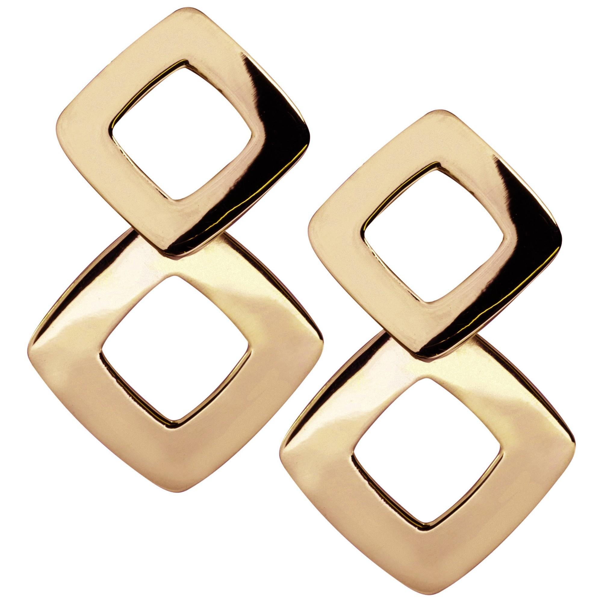 Alex Jona 18 Karat Yellow Gold Geometric Dangle Clip-On Earring Pendants For Sale