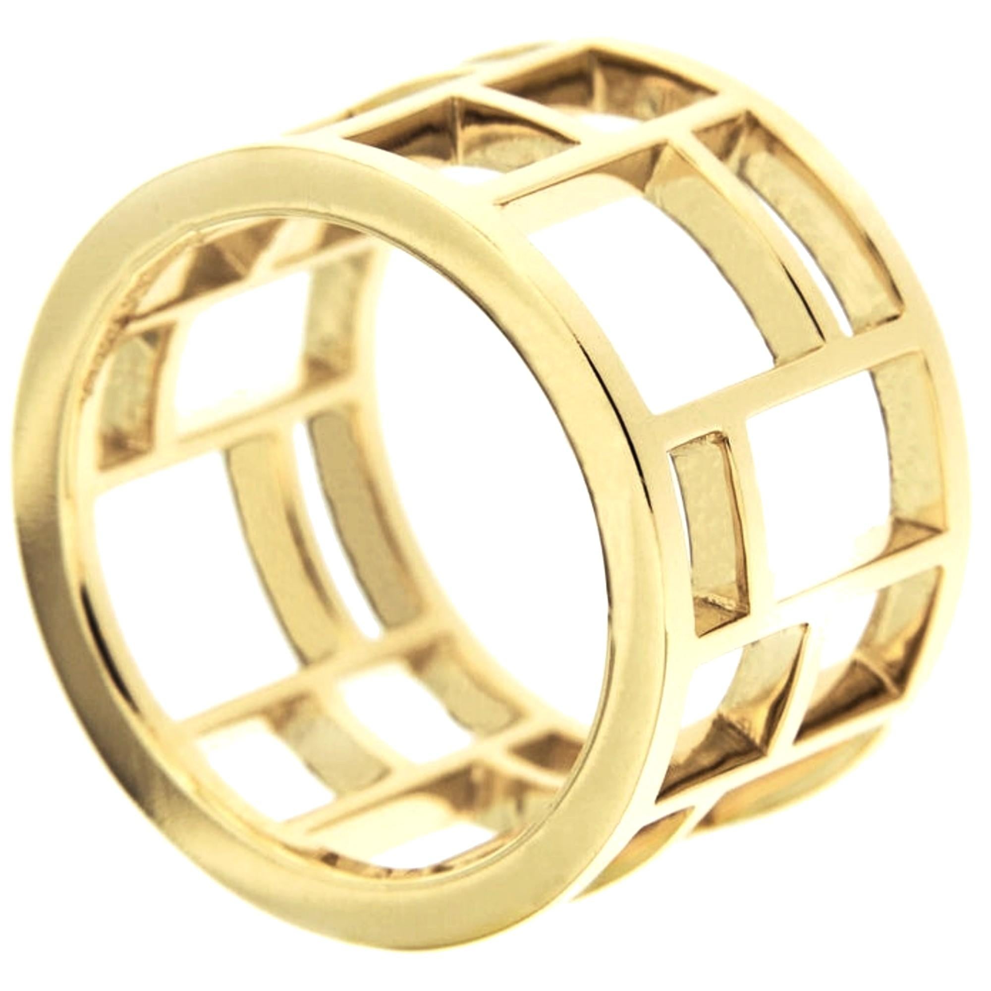 Women's or Men's Alex Jona 18 Karat Yellow Gold Geometric Open Band Ring For Sale