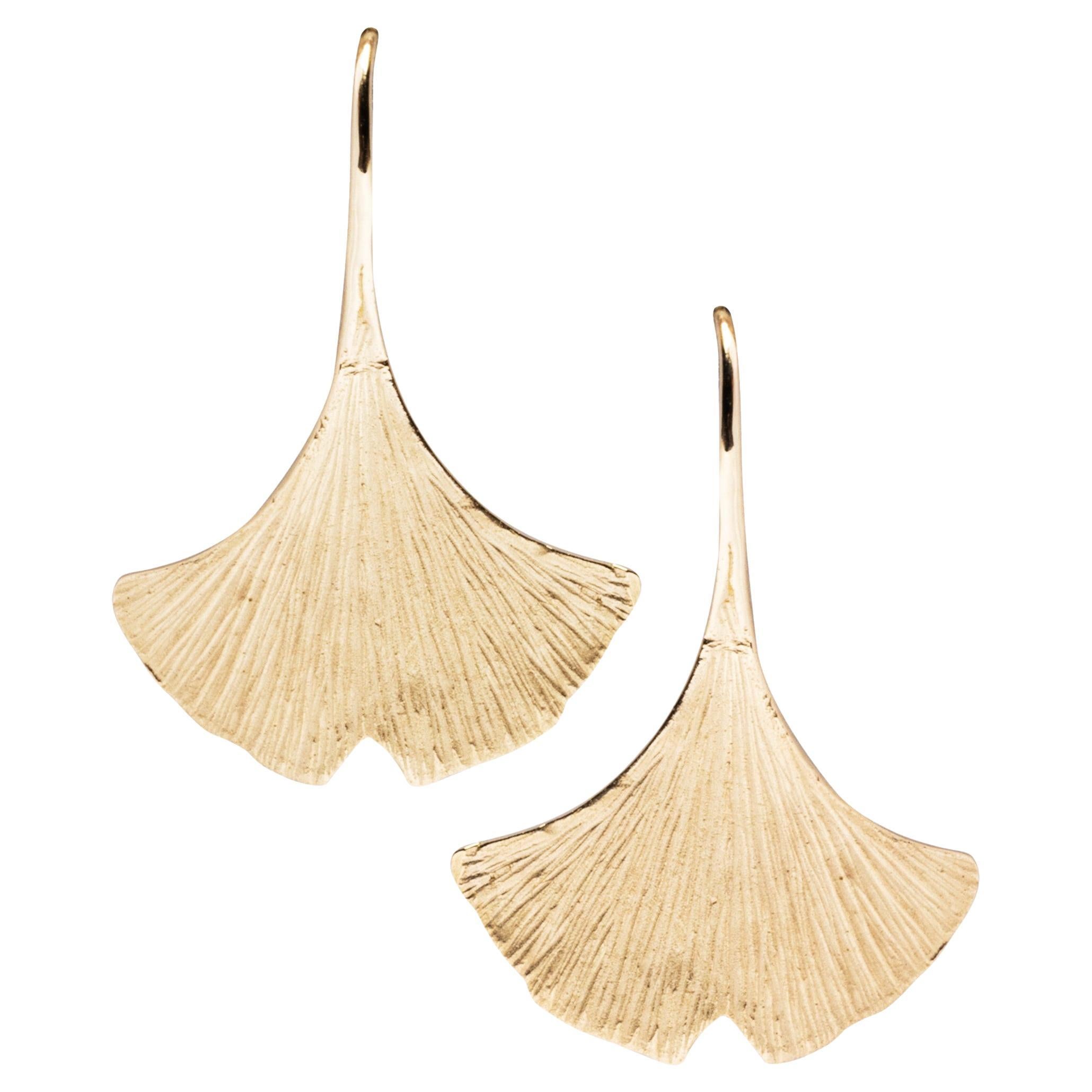 Alex Jona 18 Karat Yellow Gold Ginkgo Earrings