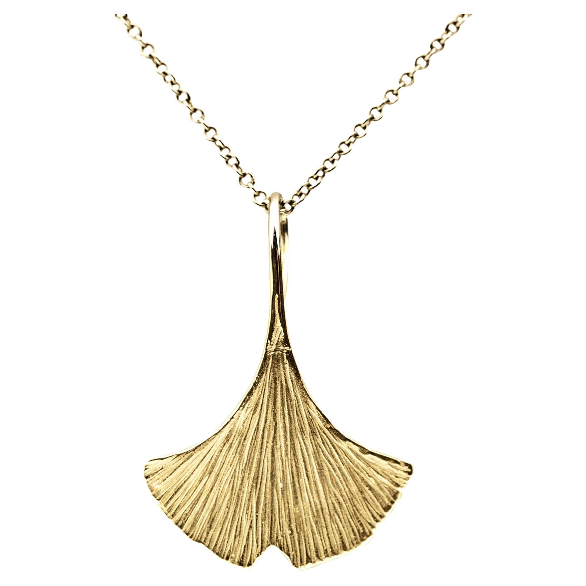Alex Jona 18 Karat Yellow Gold Ginkgo Pendant Necklace For Sale