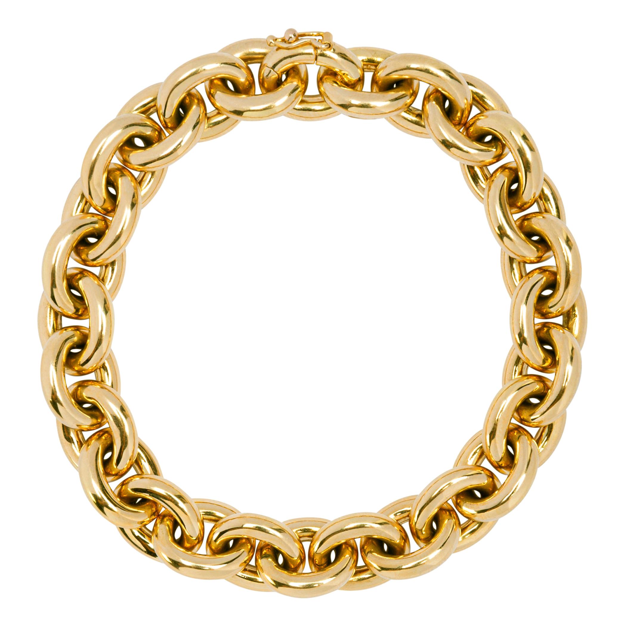 Alex Jona 18 Karat Yellow Gold Hand Made Heavy Chain Link Bracelet For Sale