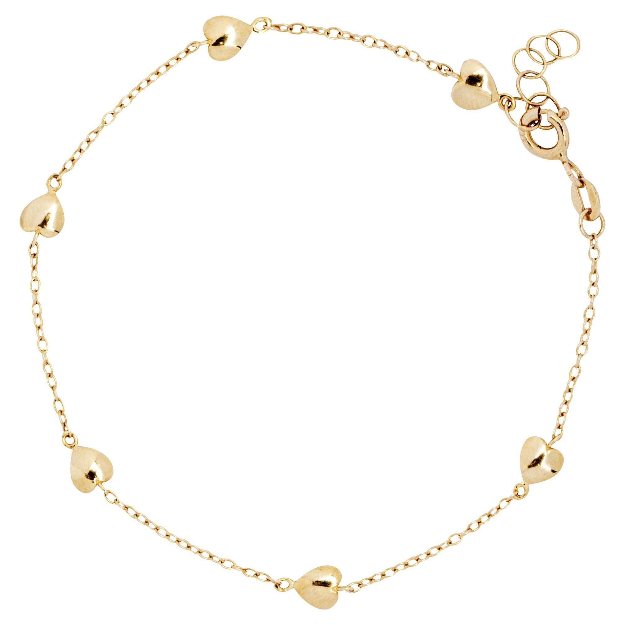 Alex Jona 18 Karat Yellow Gold Heart Chain Bracelet For Sale