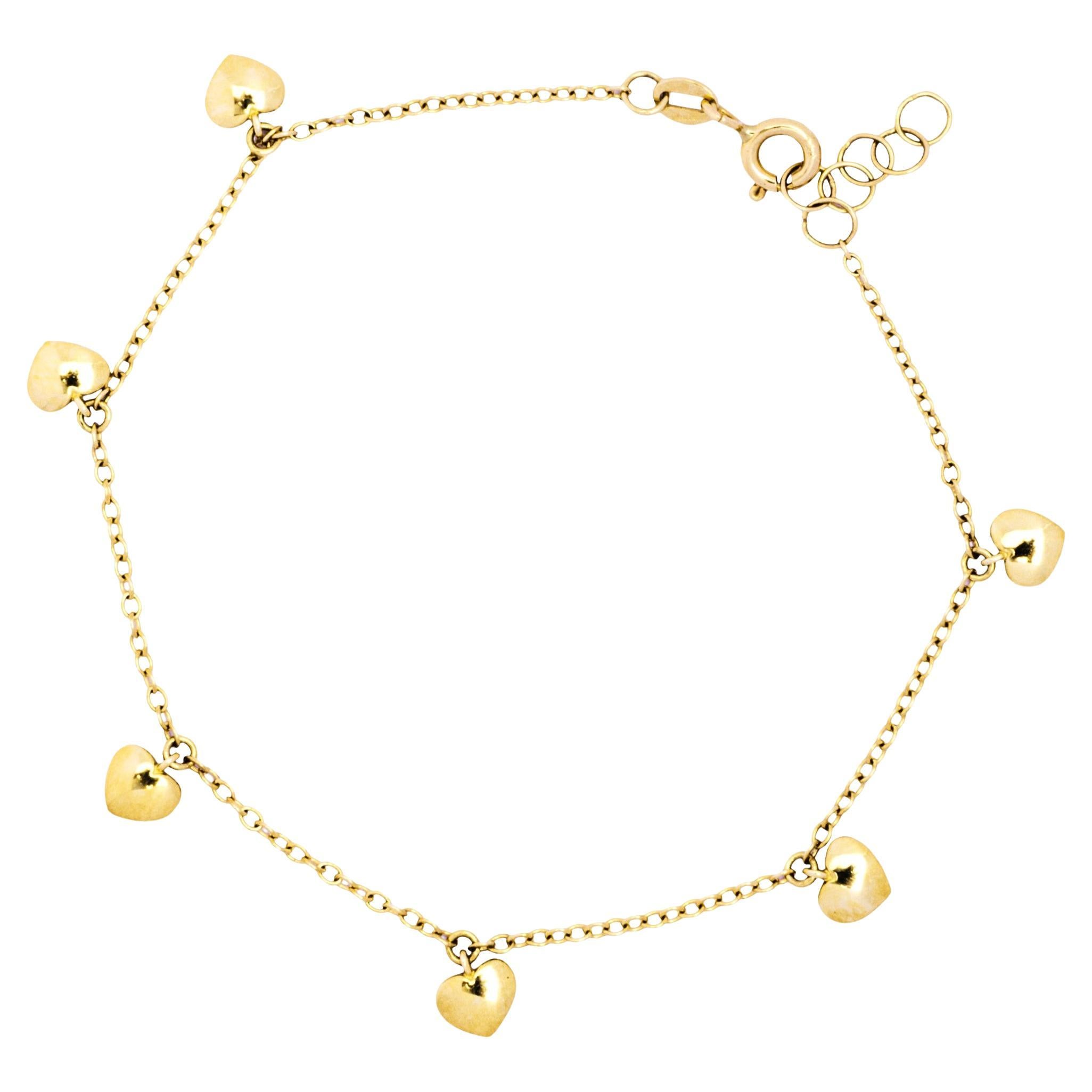 Alex Jona 18 Karat Yellow Gold Heart Charm Bracelet For Sale