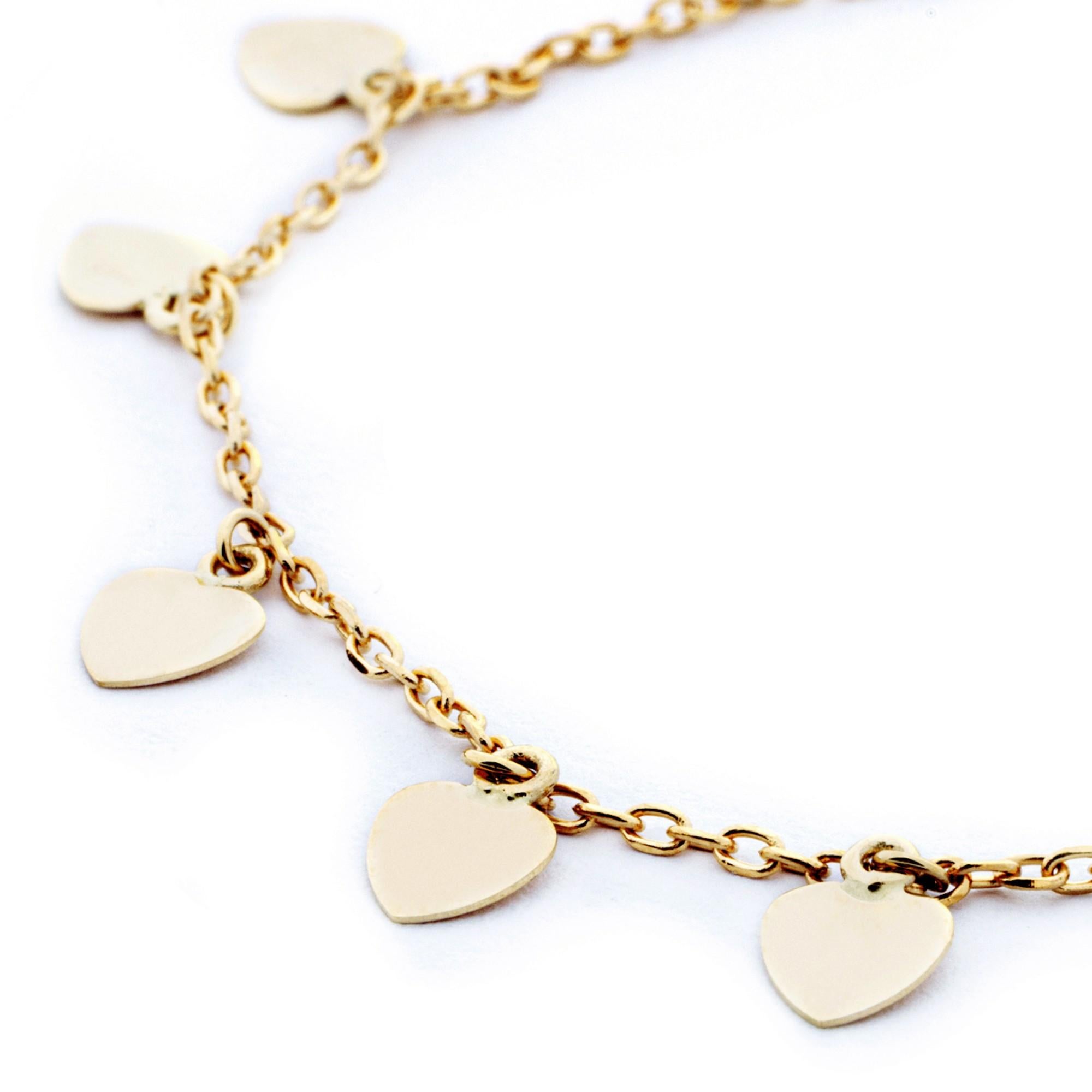 Alex Jona 18 Karat Yellow Gold Heart Charm Chain Bracelet In New Condition For Sale In Torino, IT