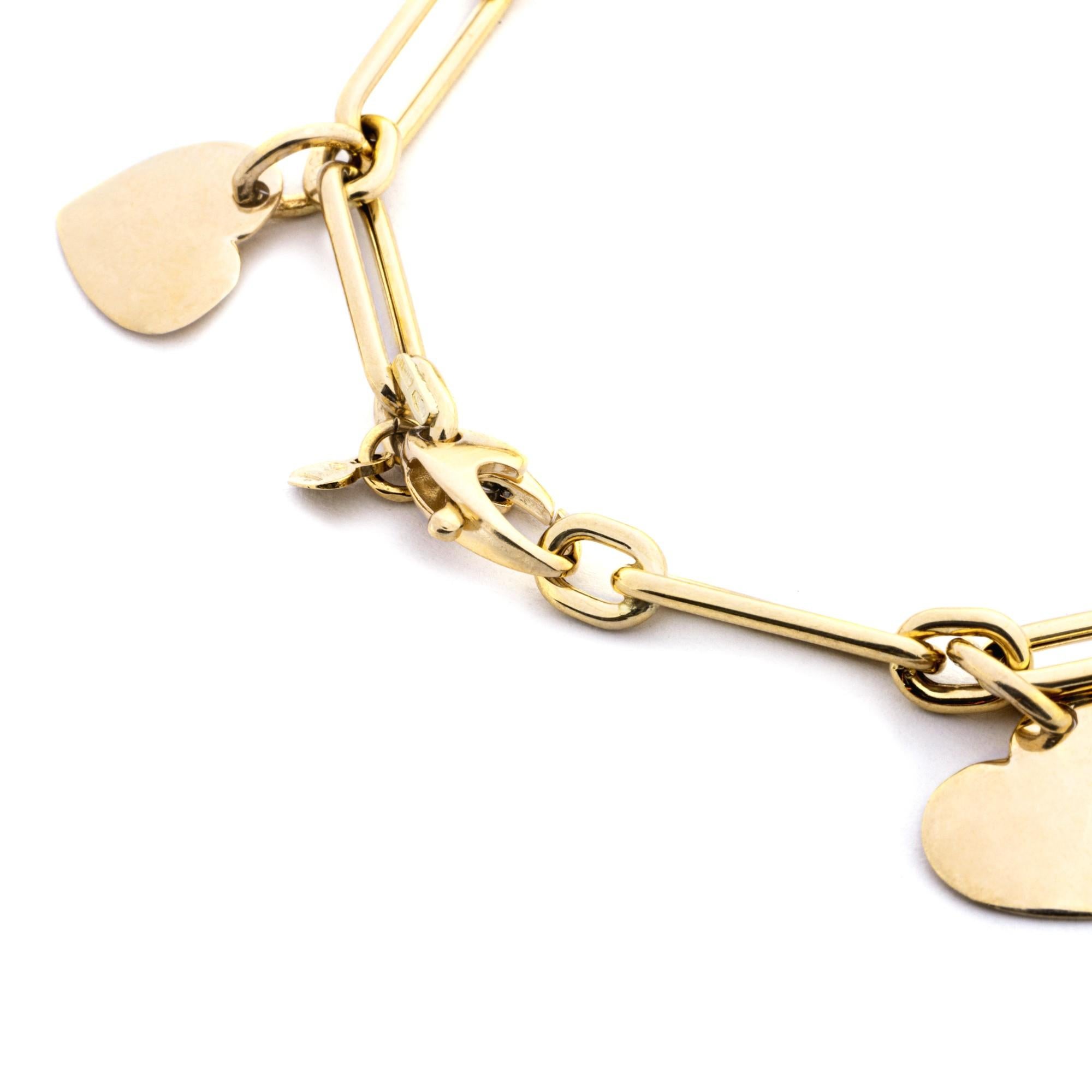 18 Karat Yellow Gold Heart Charm Chain Bracelet In New Condition For Sale In Torino, IT
