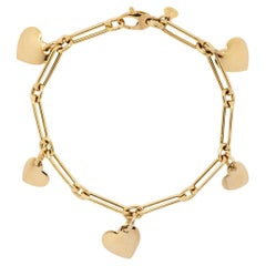 18 Karat Yellow Gold Heart Charm Chain Bracelet