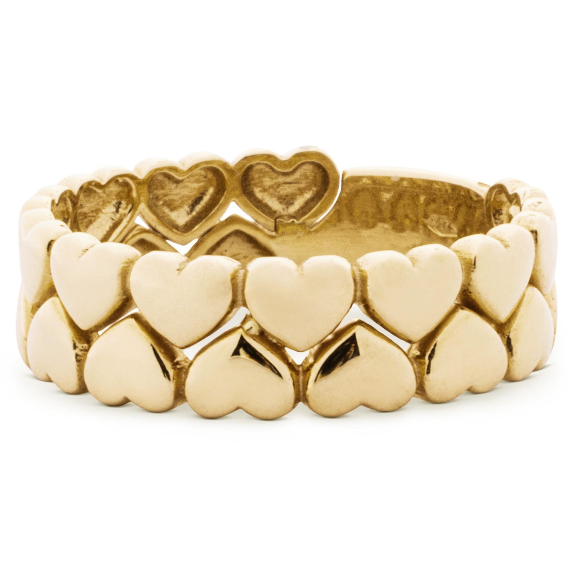 Alex Jona, bague à double rangée de cœurs en or jaune 18 carats Pour femmes en vente