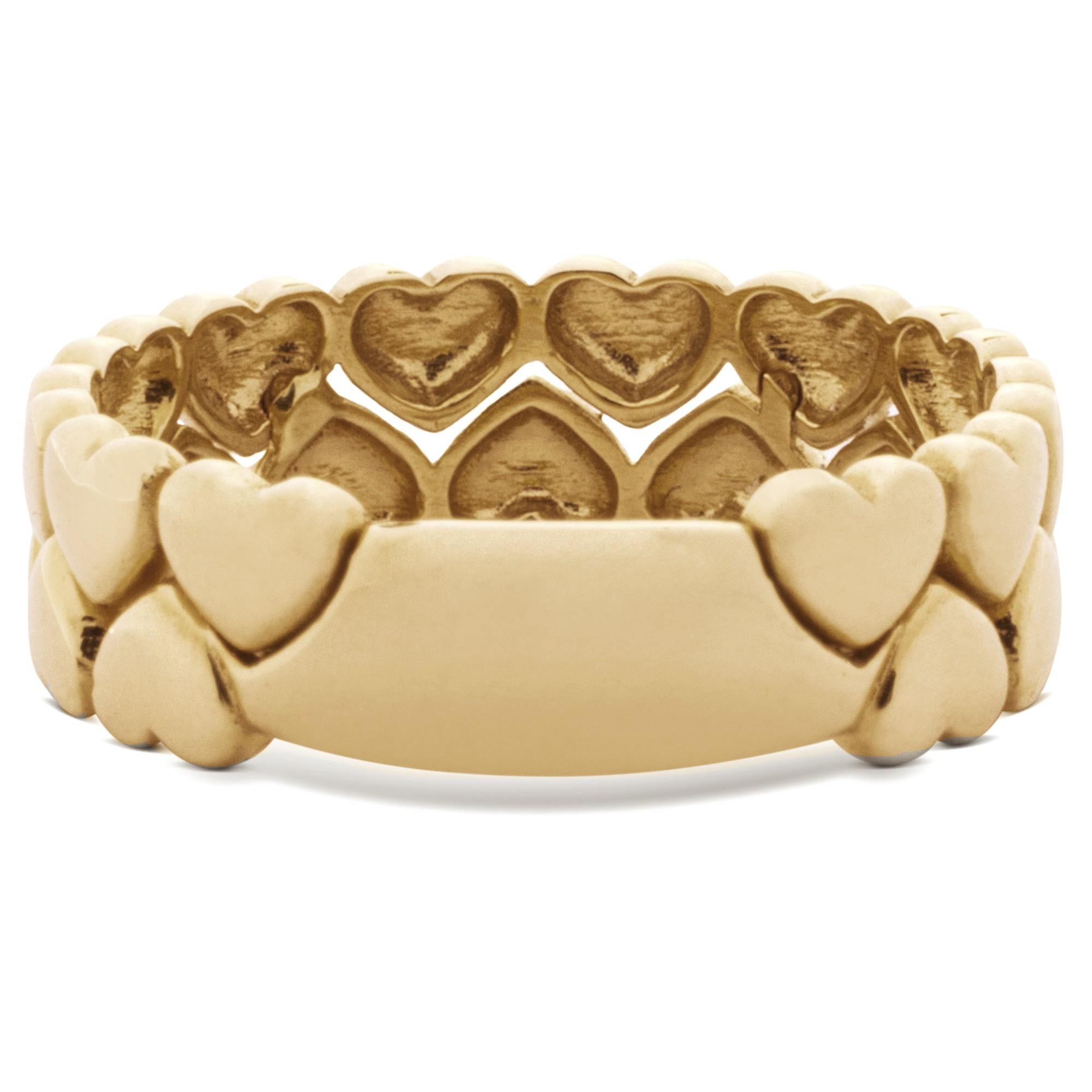 Alex Jona 18 Karat Yellow Gold Heart Double Rows Band Ring For Sale 2