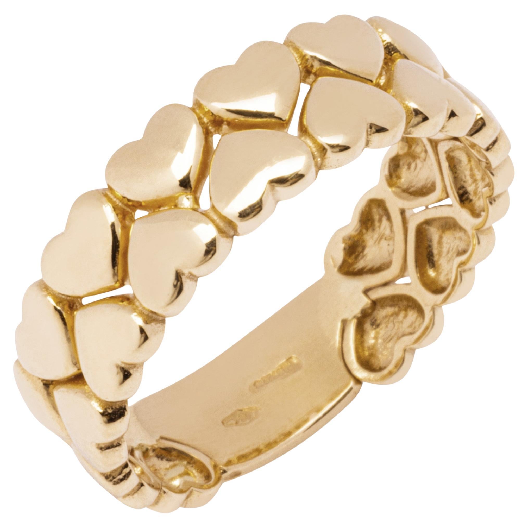 Alex Jona 18 Karat Yellow Gold Heart Double Rows Band Ring For Sale