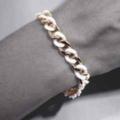 Alex Jona 18 Karat Yellow Gold & High-Tech White Ceramic Curb-Link Bracelet