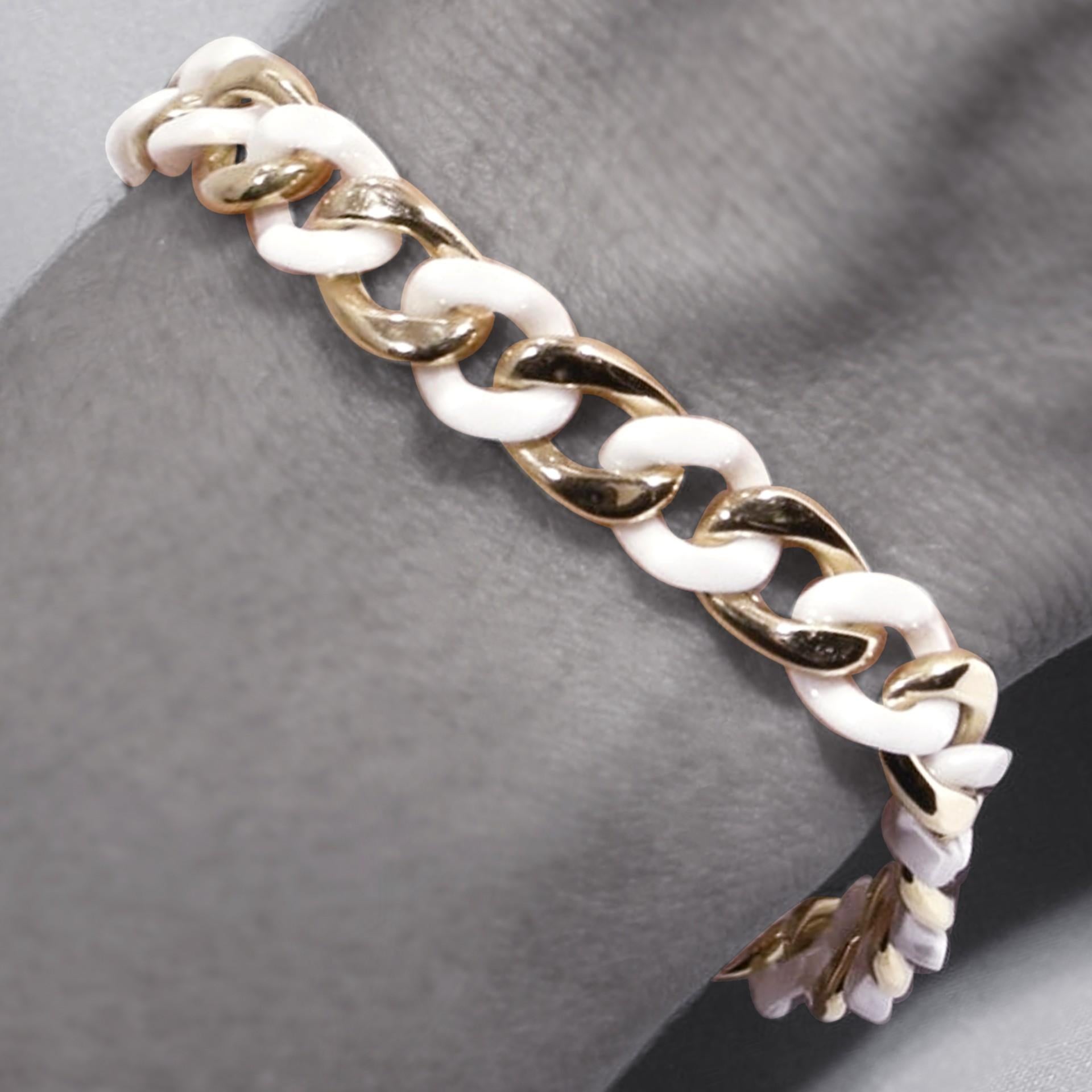 Alex Jona 18 Karat Yellow Gold & High-Tech White Ceramic Curb-Link Bracelet In New Condition For Sale In Torino, IT
