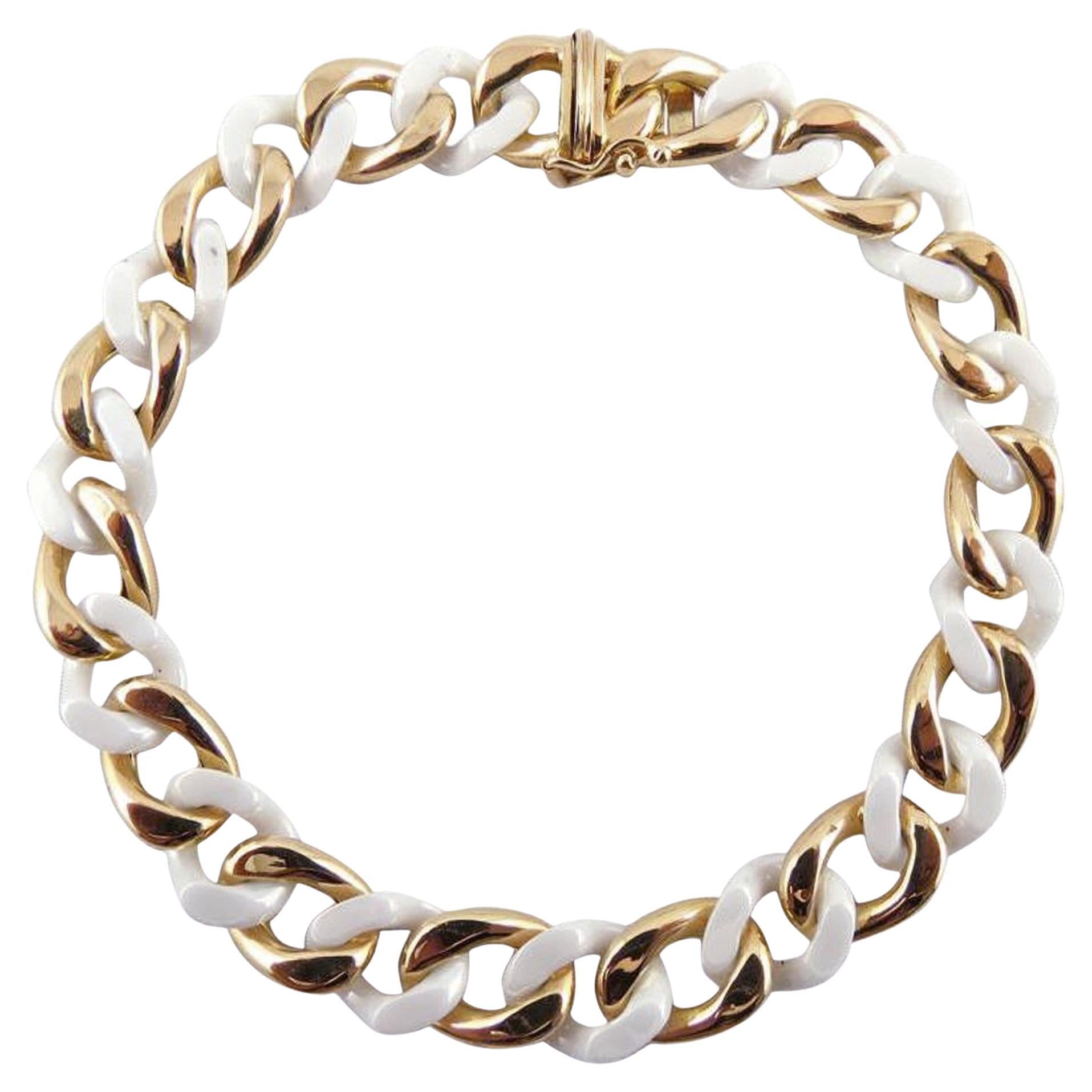 Alex Jona 18 Karat Yellow Gold & High-Tech White Ceramic Curb-Link Bracelet For Sale