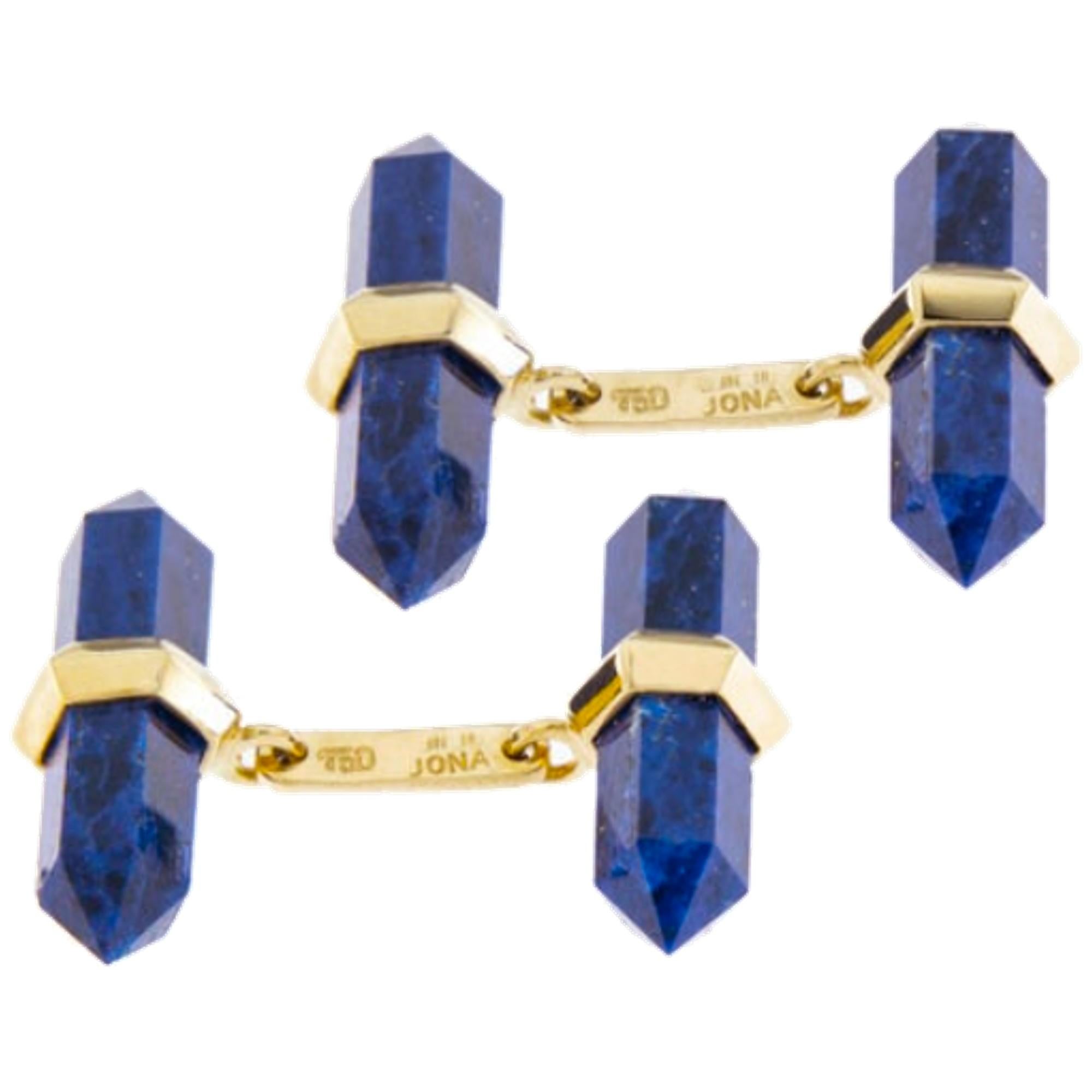 Mixed Cut Alex Jona 18 Karat Yellow Gold Lapis Lazuli Prism Bar Cufflinks For Sale