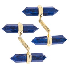 Alex Jona 18 Karat Yellow Gold Lapis Lazuli Prism Bar Cufflinks