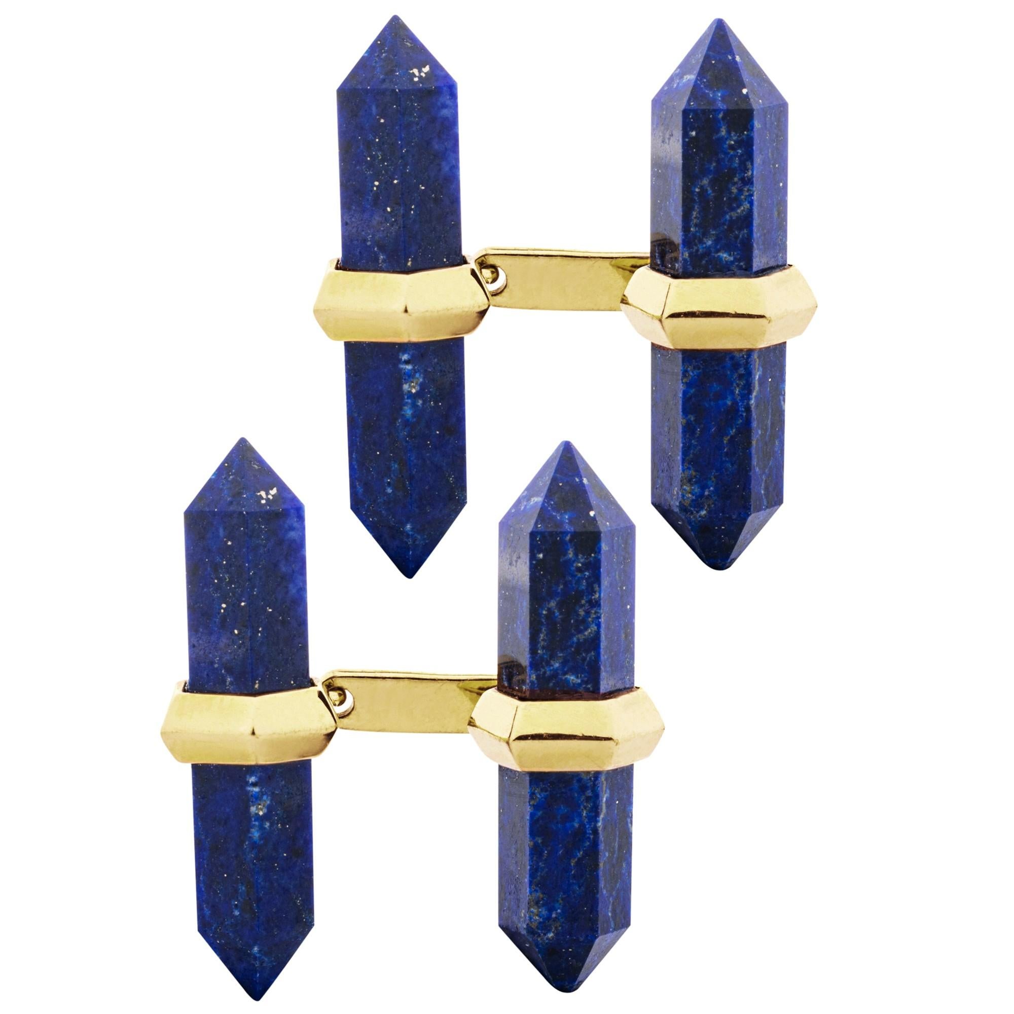 Alex Jona 18 Karat Yellow Gold Lapis Lazuli Prism Bar Cufflinks