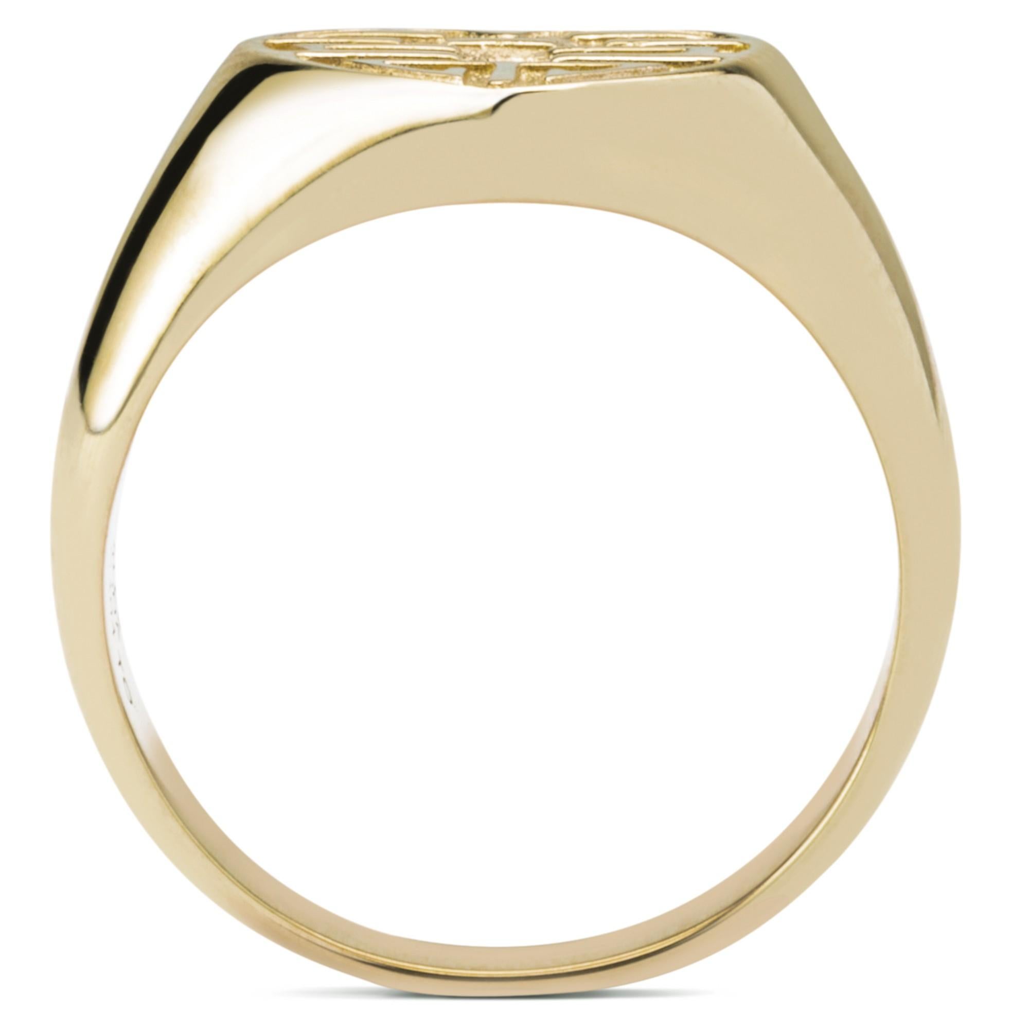 Alex Jona 18 Karat Yellow Gold Long and Happy Life Heart Signet Ring In New Condition For Sale In Torino, IT