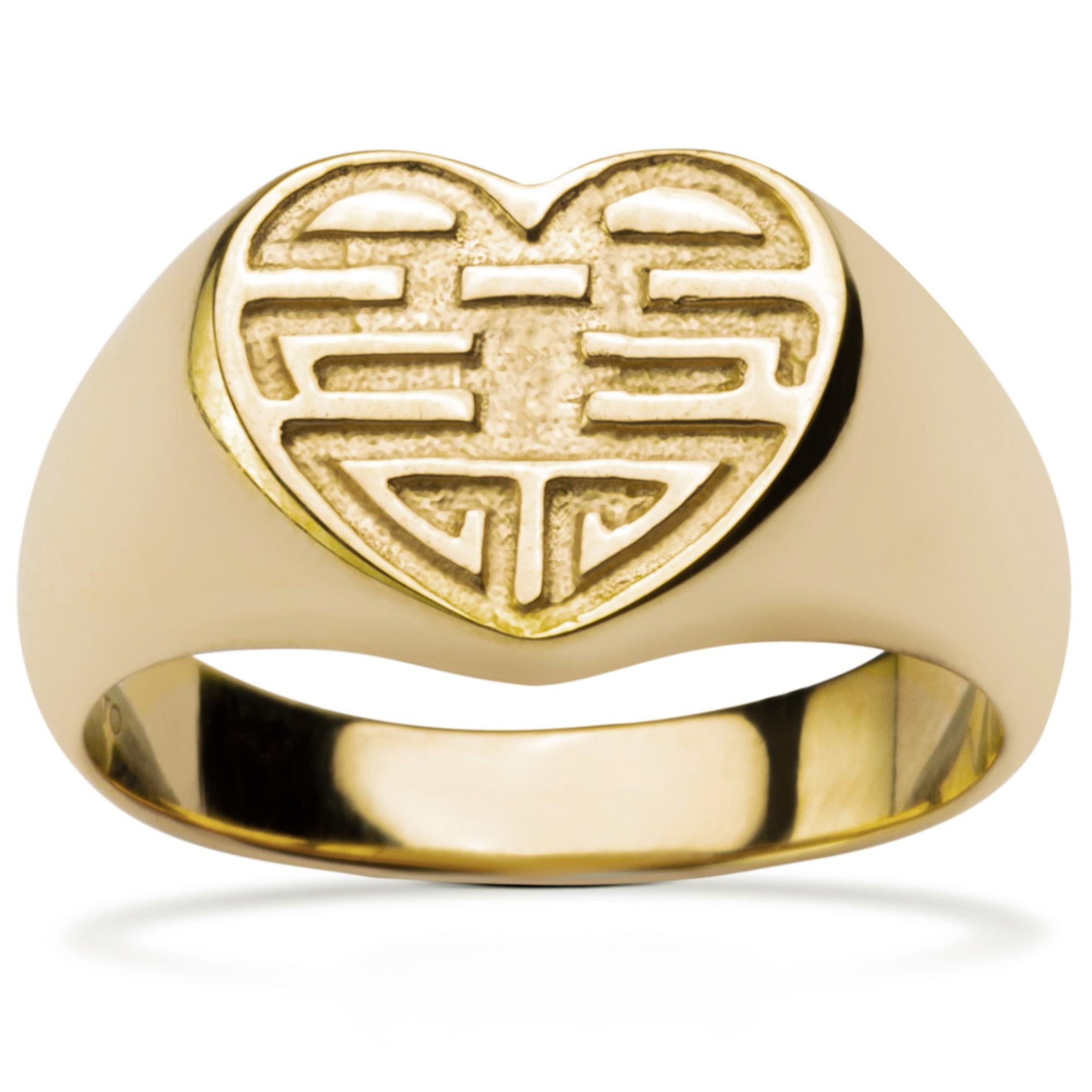 Alex Jona 18 Karat Yellow Gold Long and Happy Life Heart Signet Ring For Sale