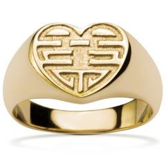 Used Alex Jona 18 Karat Yellow Gold Long and Happy Life Heart Signet Ring