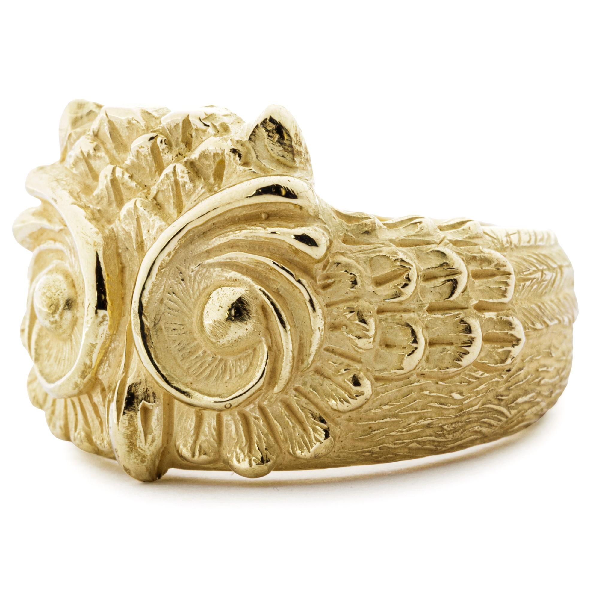Alex Jona 18 Karat Yellow Gold Owl Ring In New Condition For Sale In Torino, IT