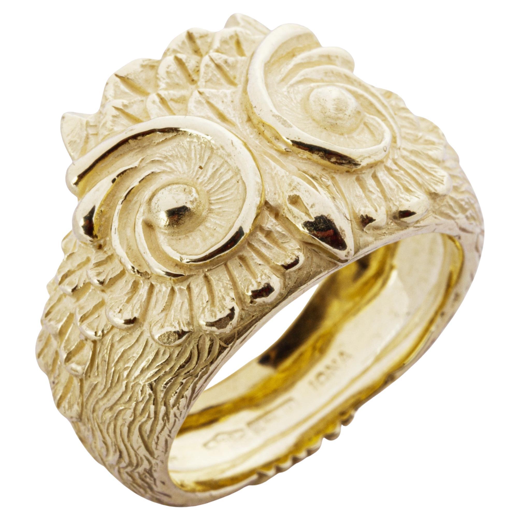 Alex Jona 18 Karat Yellow Gold Owl Ring For Sale