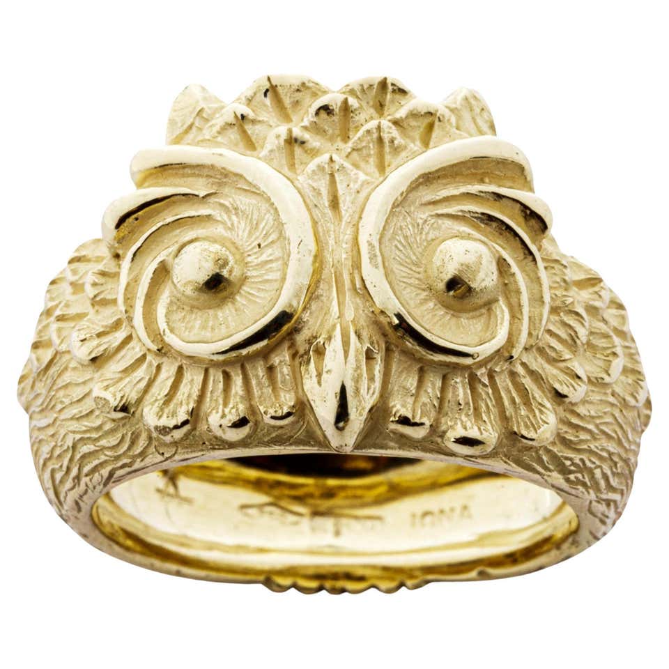 Victorian 14 Karat Yellow Gold Owl Antique Unsiex Bird Animal Signet ...