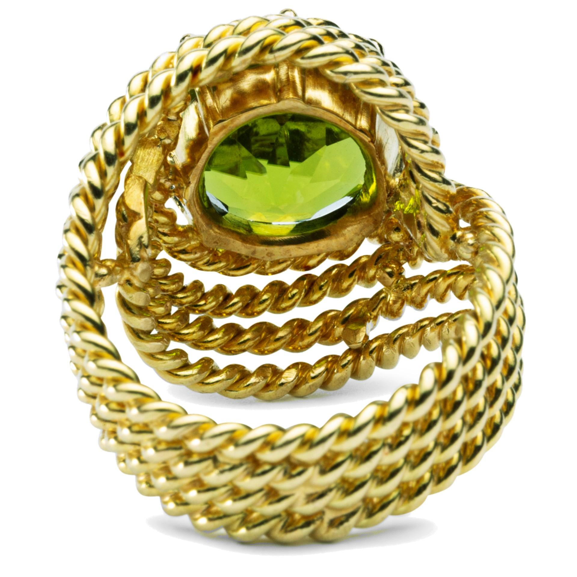 Women's or Men's Alex Jona 18 Karat Yellow Gold Peridot Nou Nou Ring