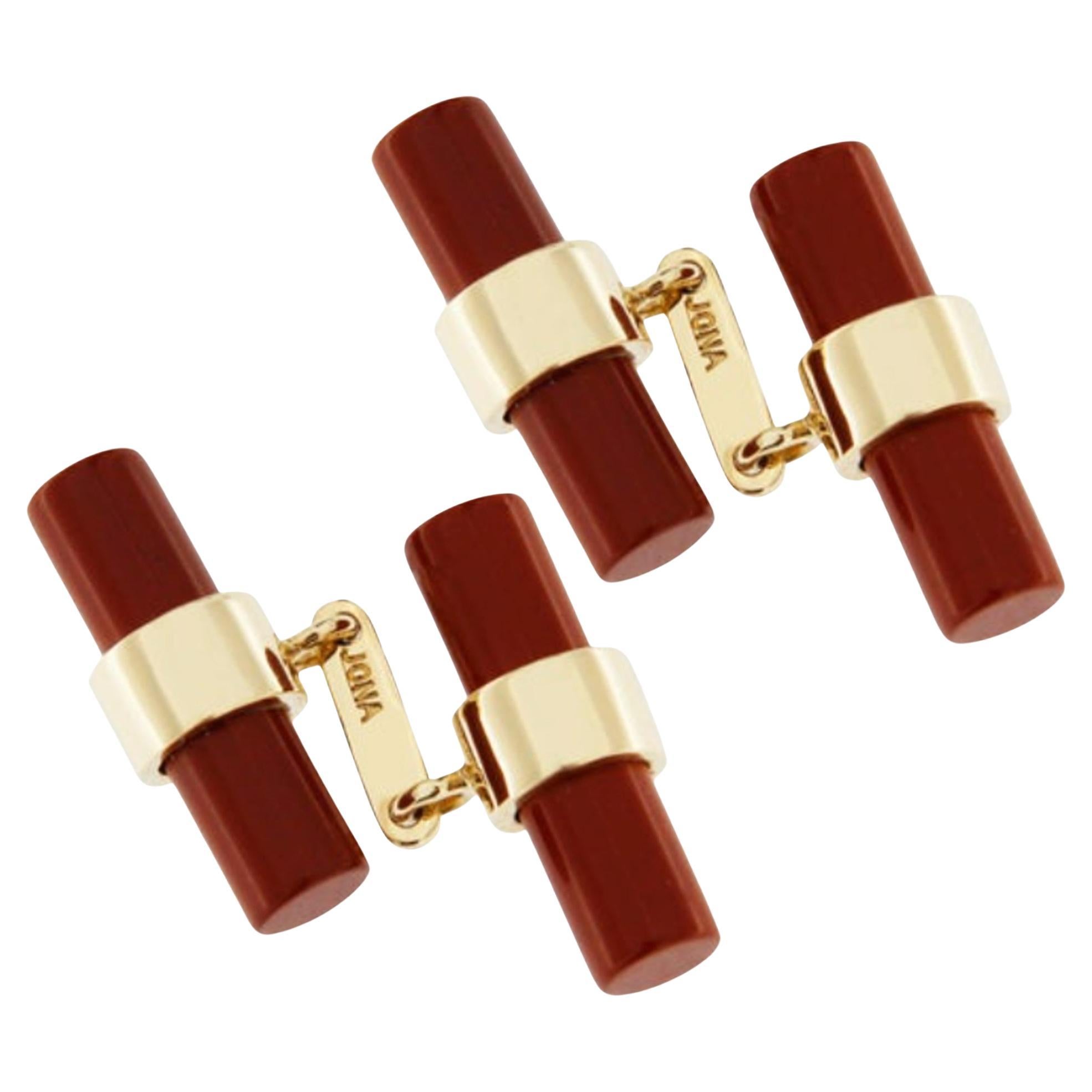 Alex Jona Boutons de manchette barre en or jaune 18 carats et jaspe rouge en vente