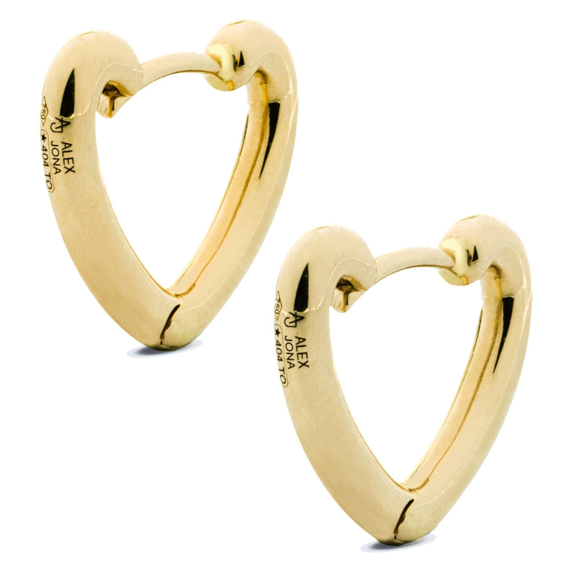 Contemporary Alex Jona 18 Karat Yellow Gold Small Hoop Heart Earrings For Sale