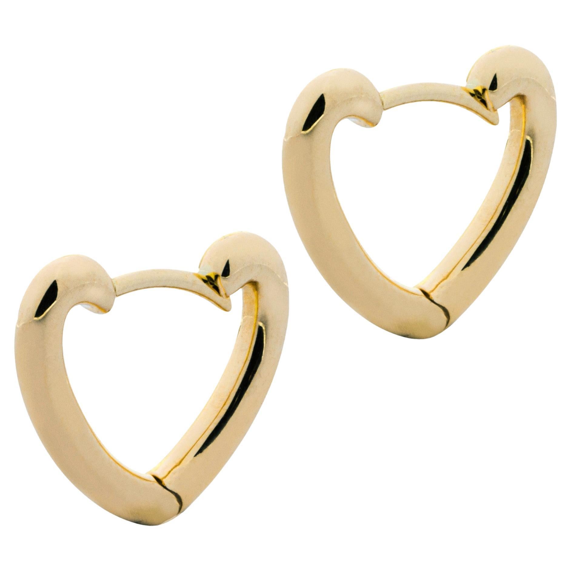 Alex Jona 18 Karat Yellow Gold Small Hoop Heart Earrings For Sale