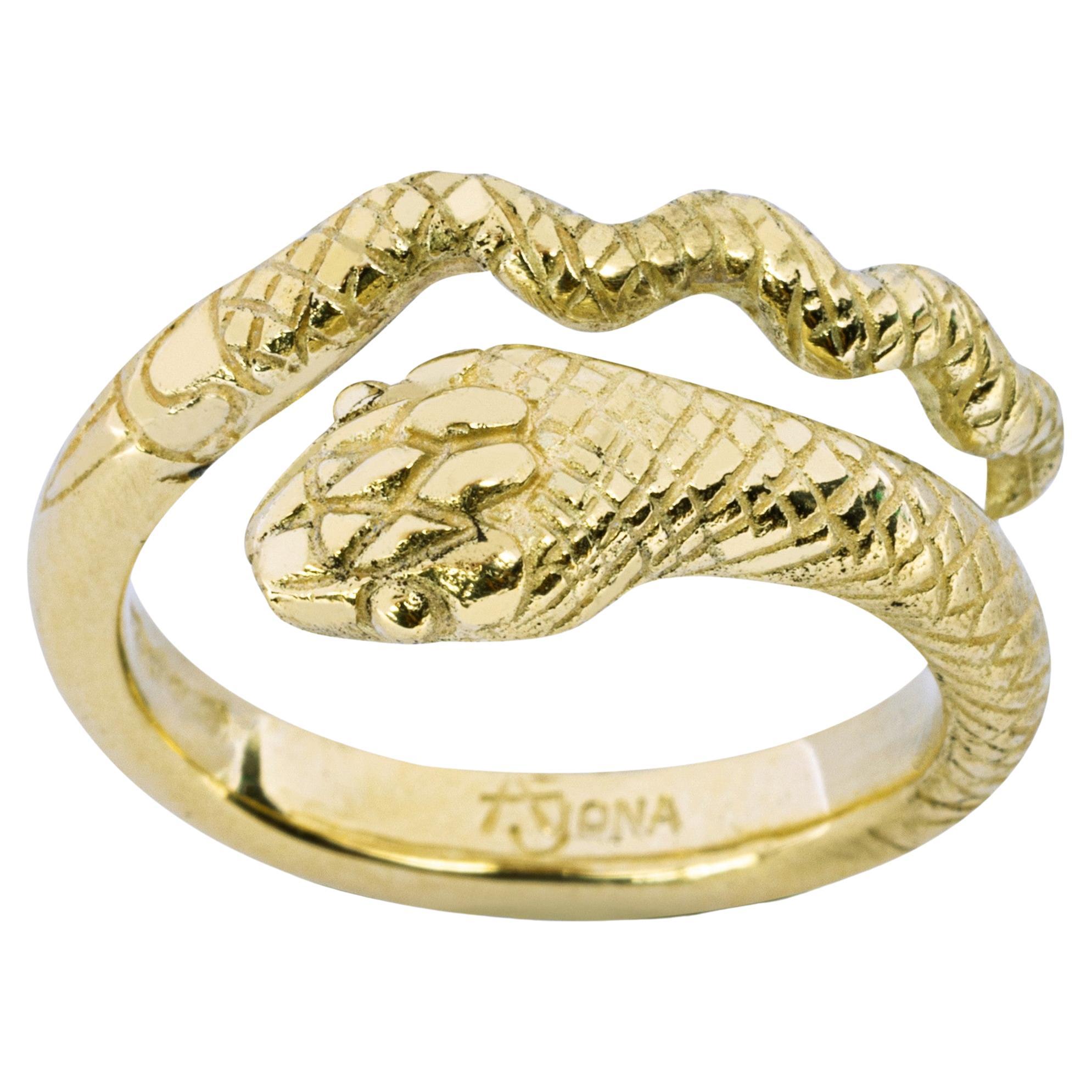 Round Cut Alex Jona 18 Karat Yellow Gold Snake Ring For Sale