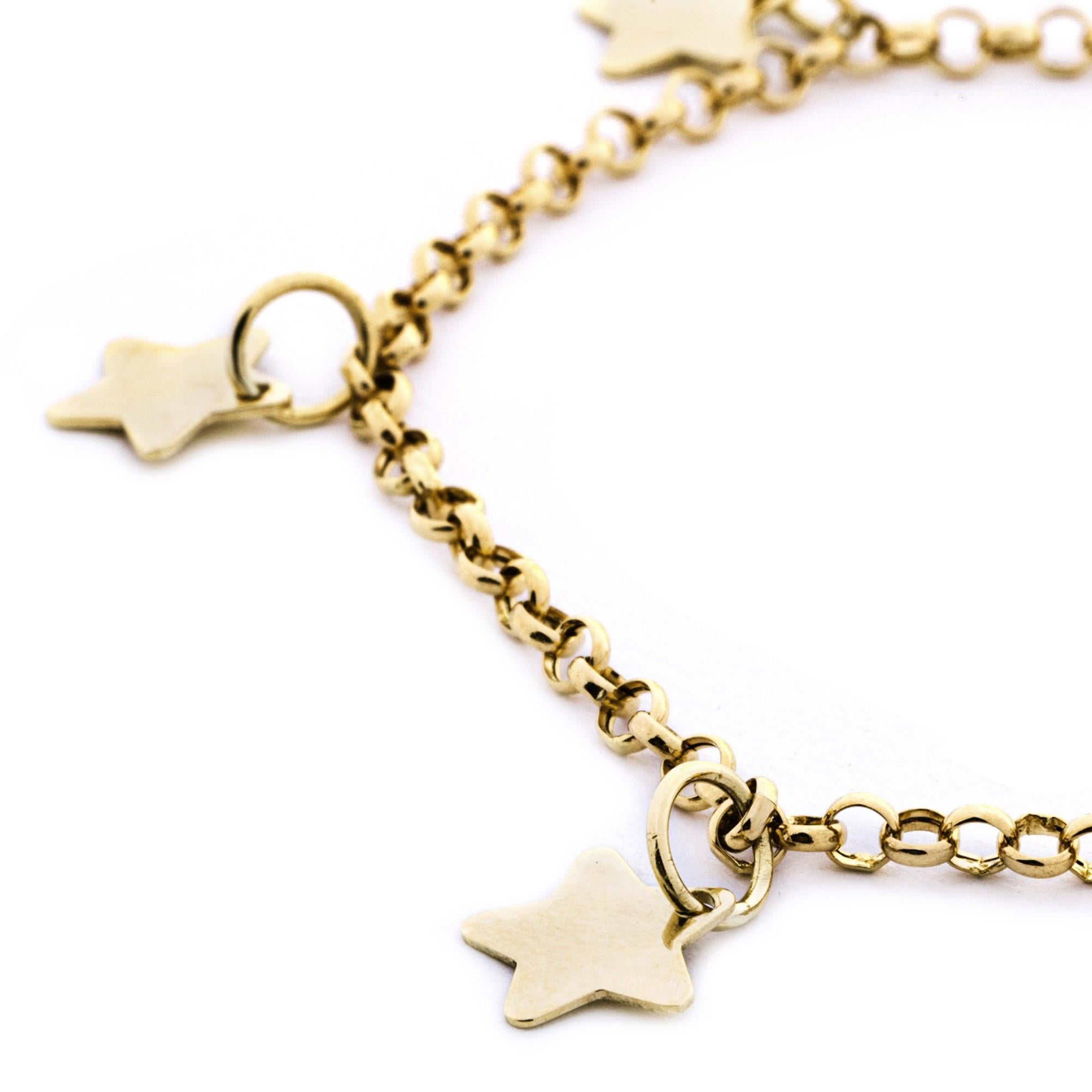 Round Cut Alex Jona 18 Karat Yellow Gold Star Charm Bracelet For Sale