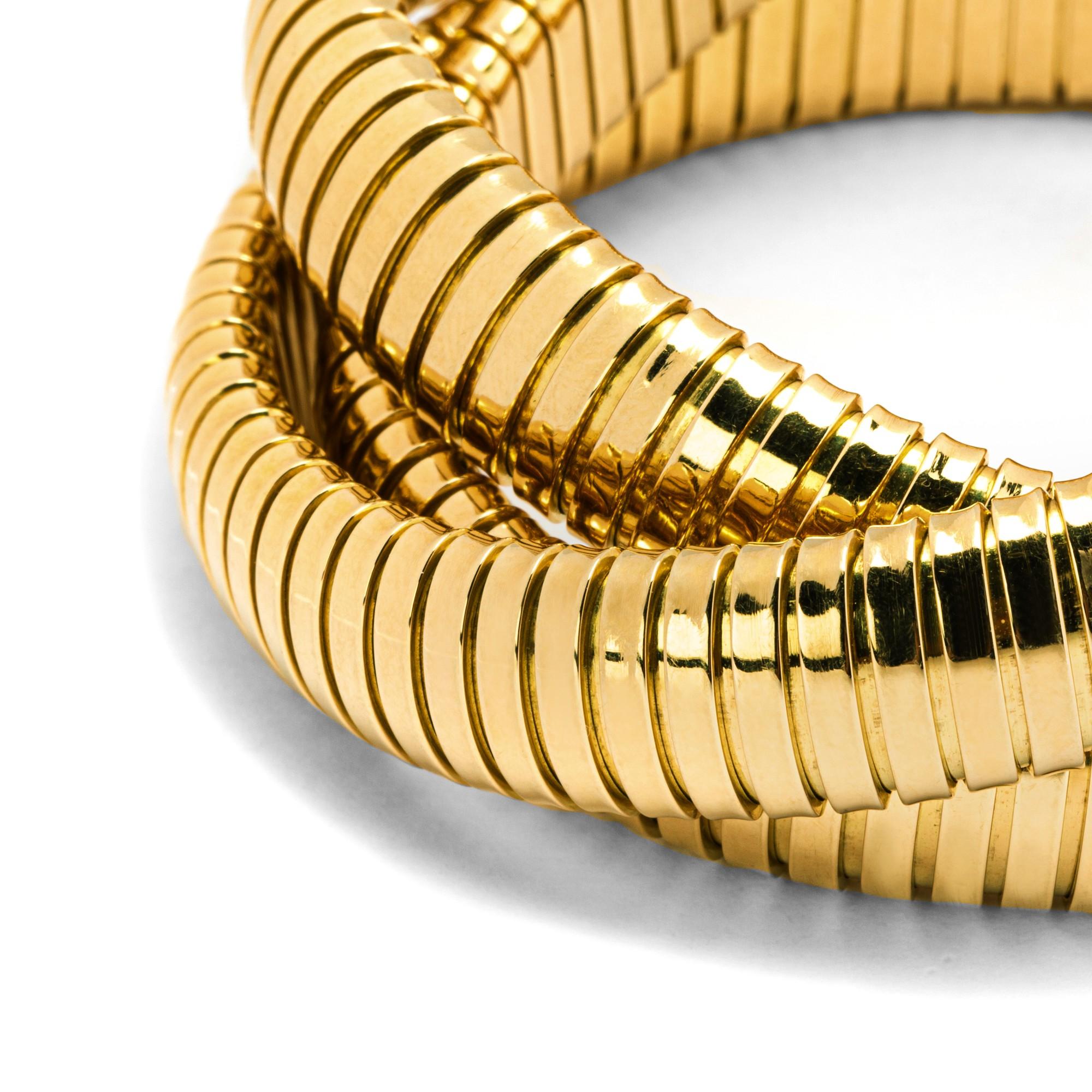 Alex Jona Tubogas Three-Strand Rolling Bangle Bracelet  18 Karat Yellow Gold In Fair Condition For Sale In Torino, IT