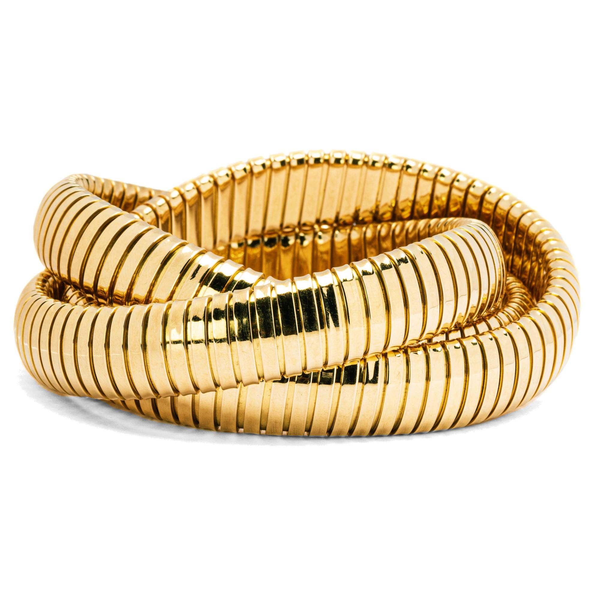 Alex Jona Tubogas Three-Strand Rolling Bangle Bracelet  18 Karat Yellow Gold For Sale
