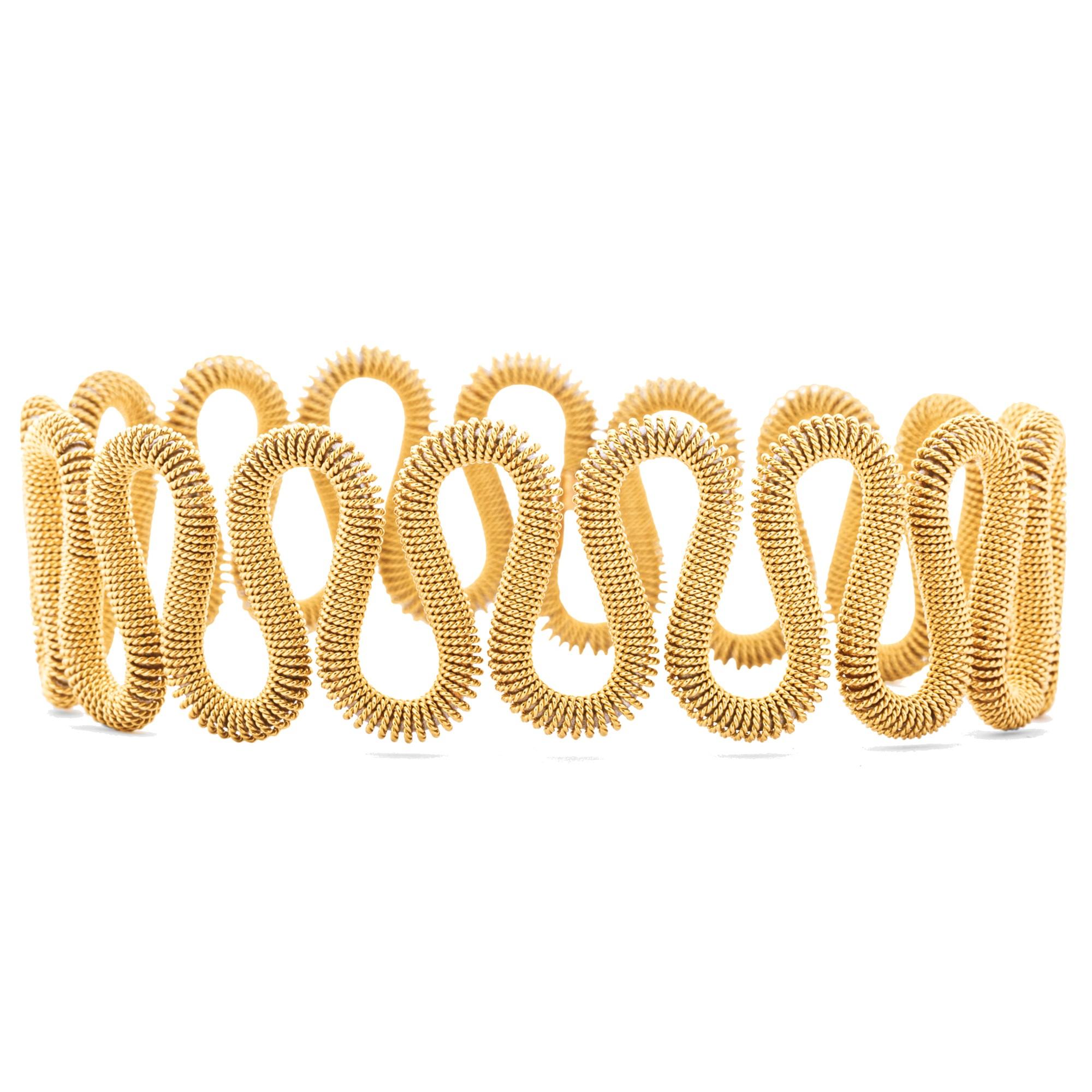 Alex Jona 18 Karat Yellow Gold Twisted Wire Flexible Bangle Bracelet For Sale