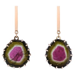 Alex Jona 18 Karat Yellow Gold Watermelon Tourmaline Pendant Earrings