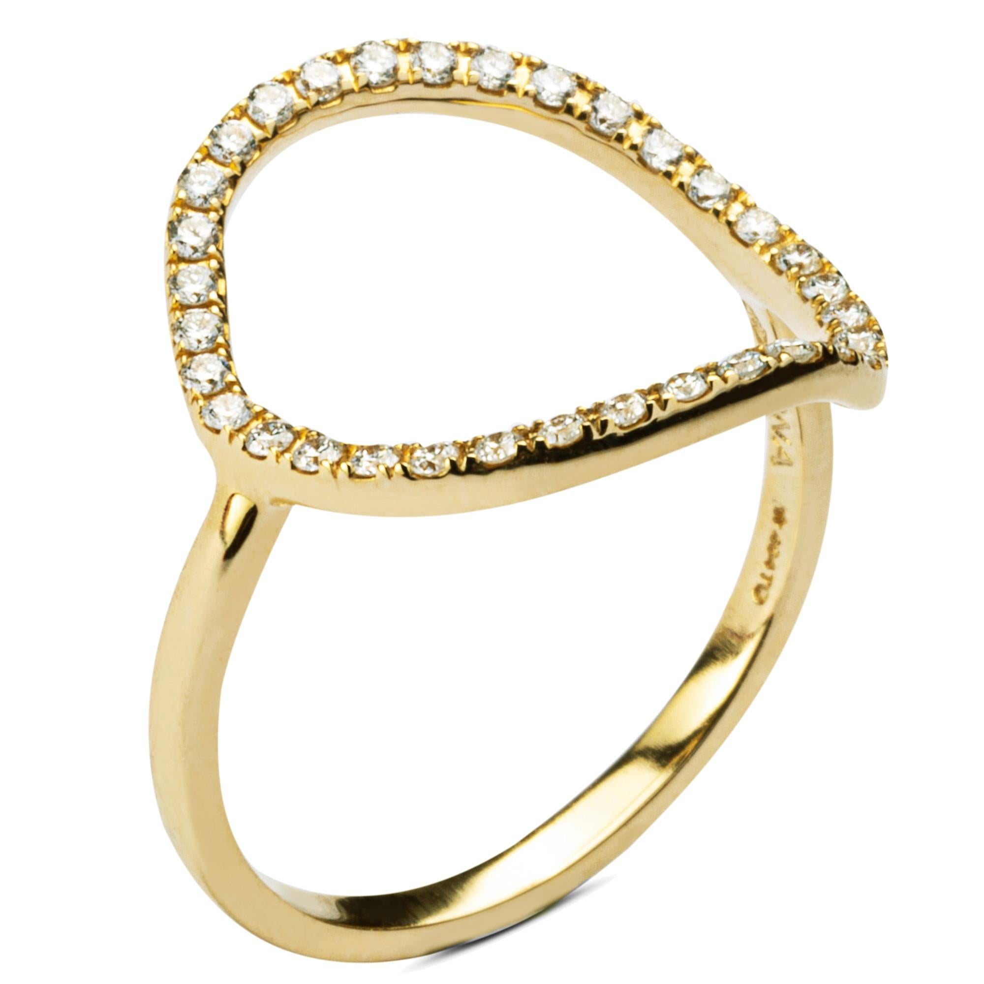 Round Cut Alex Jona 18 Karat Yellow Gold White Diamond Open Circle Hoop Ring For Sale