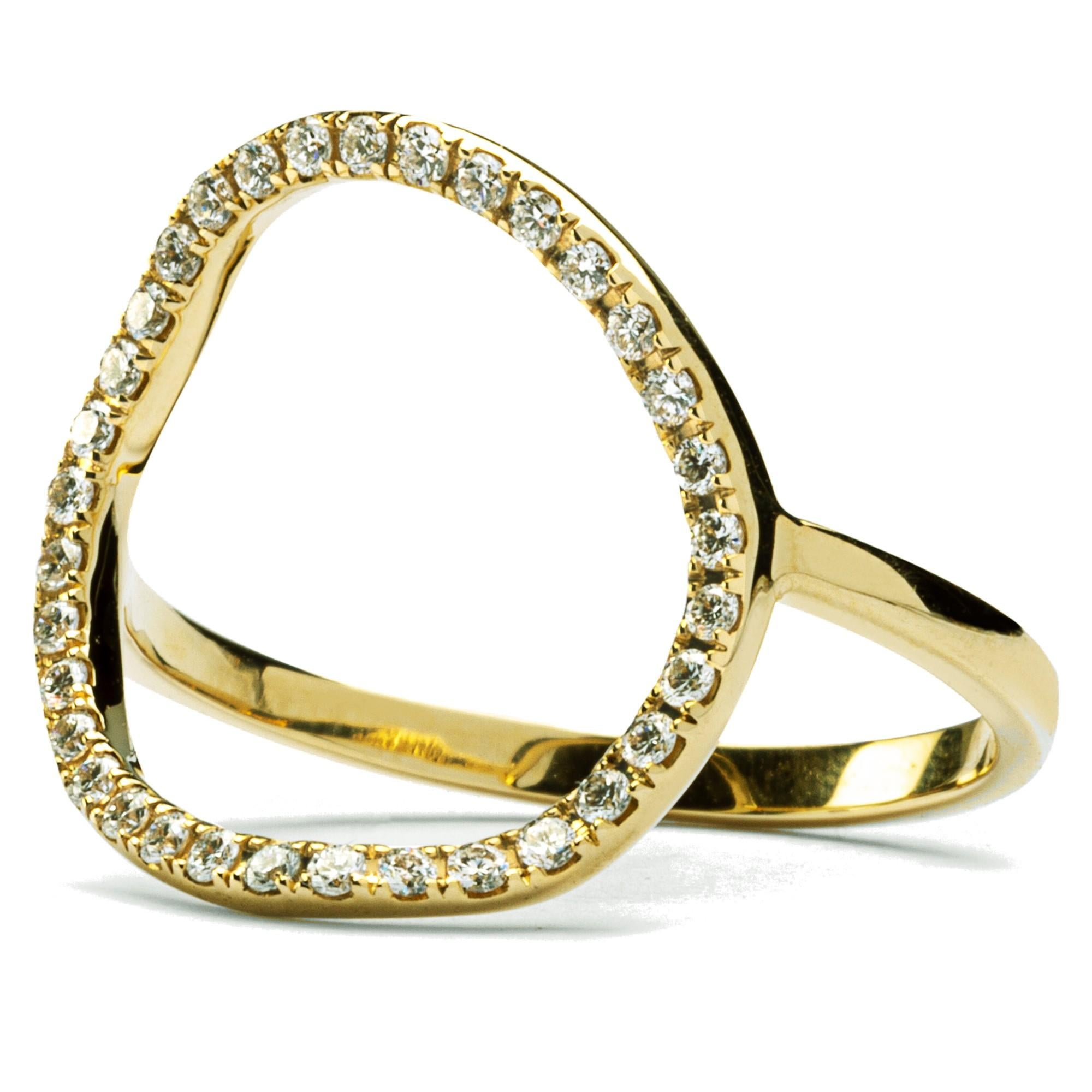 Alex Jona 18 Karat Yellow Gold White Diamond Open Circle Hoop Ring In New Condition For Sale In Torino, IT