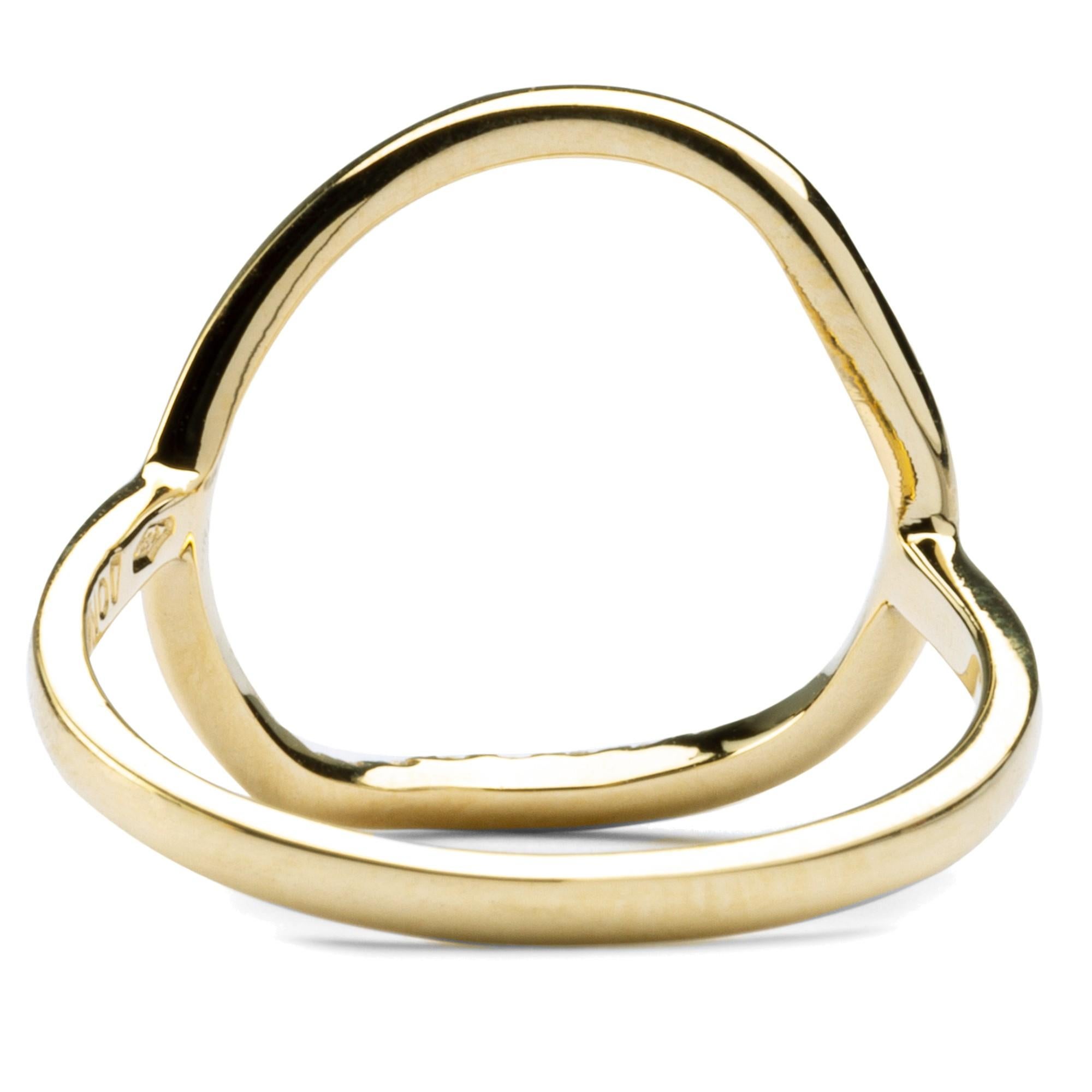 Alex Jona 18 Karat Yellow Gold White Diamond Open Circle Hoop Ring For Sale 2