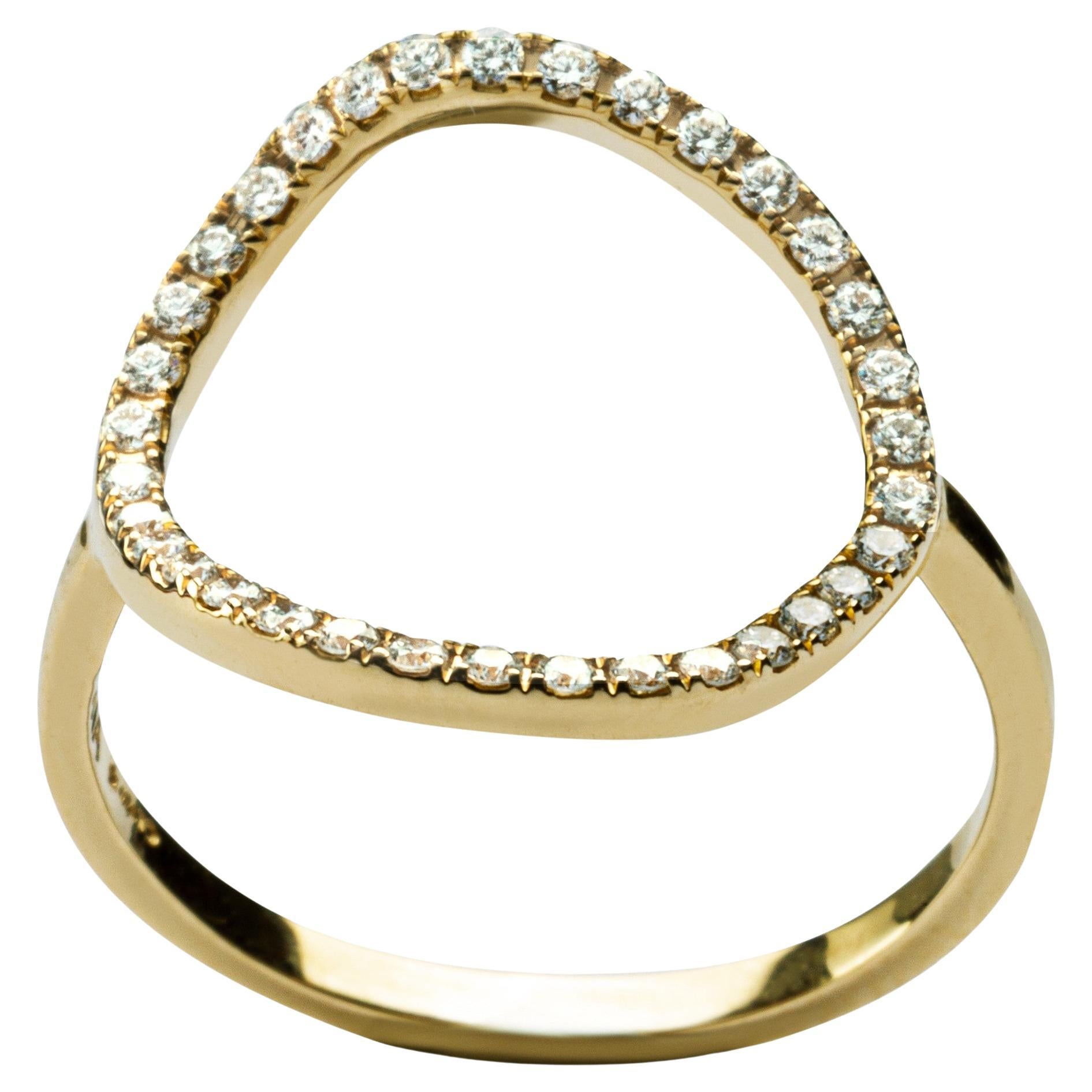 Alex Jona 18 Karat Yellow Gold White Diamond Open Circle Hoop Ring For Sale