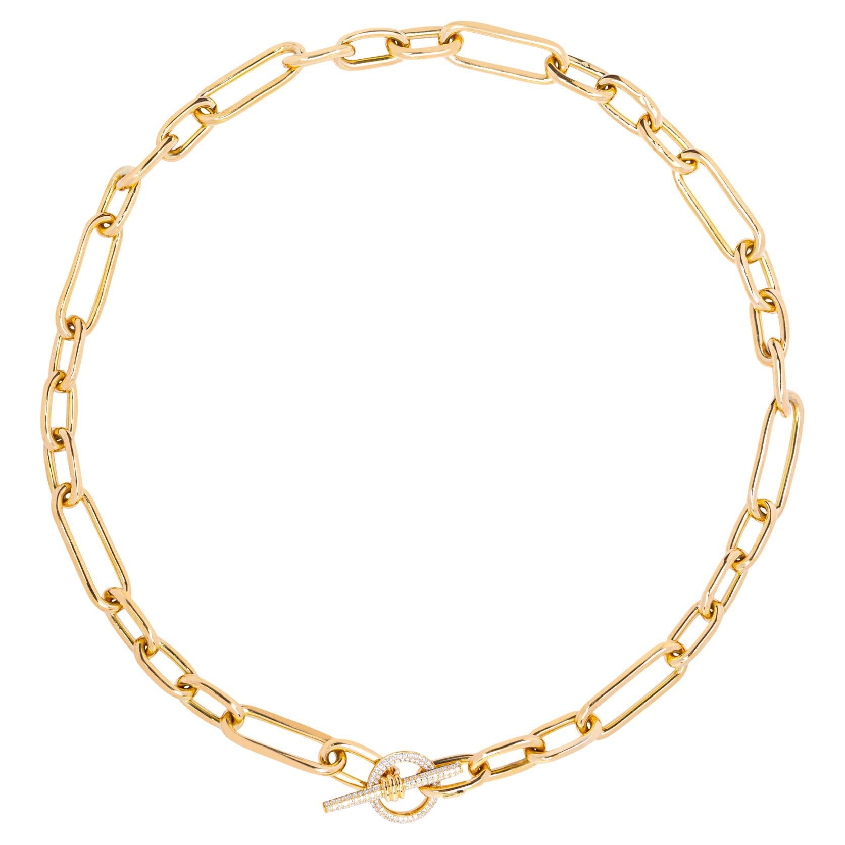 Alex Jona 18 Karat Yellow Gold White Diamond Toggle Bar Link Chain Necklace