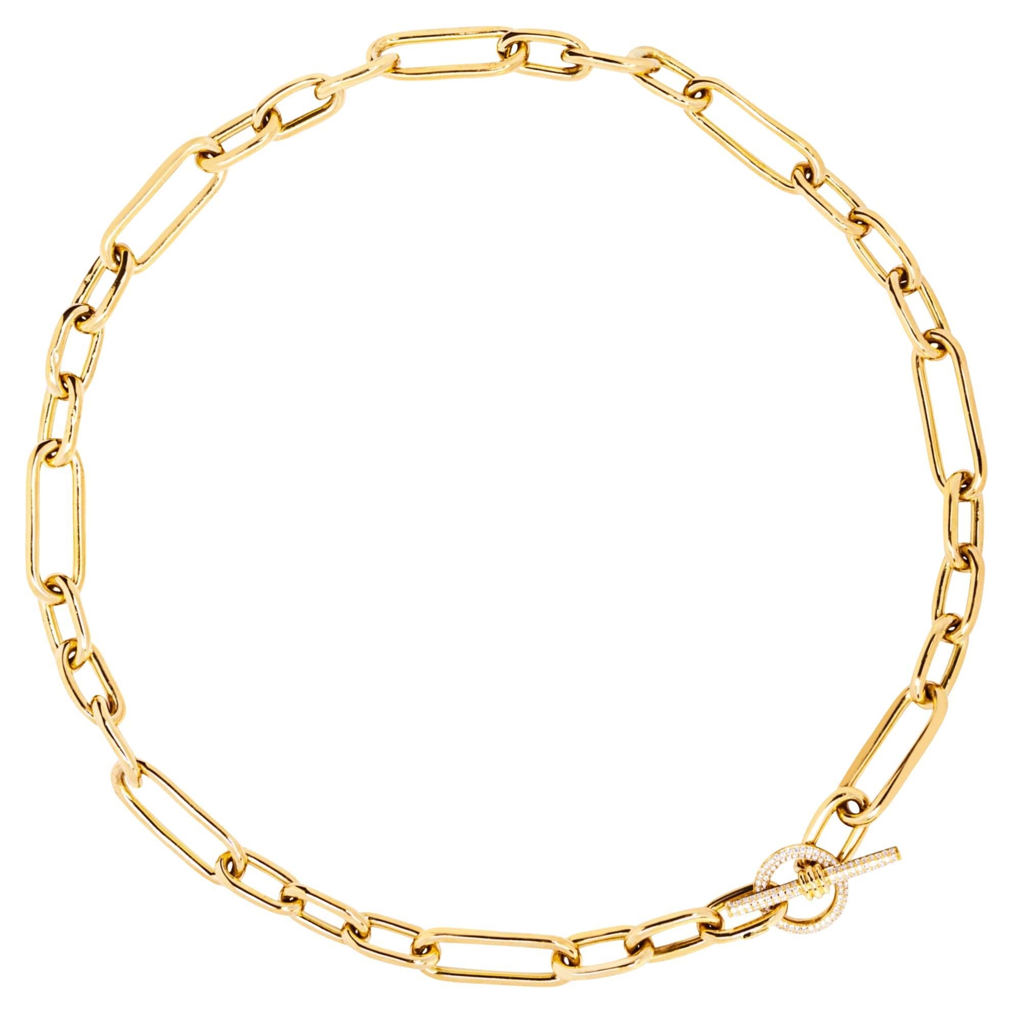 Alex Jona 18 Karat Yellow Gold White Diamond Toggle Bar Link Chain Necklace For Sale