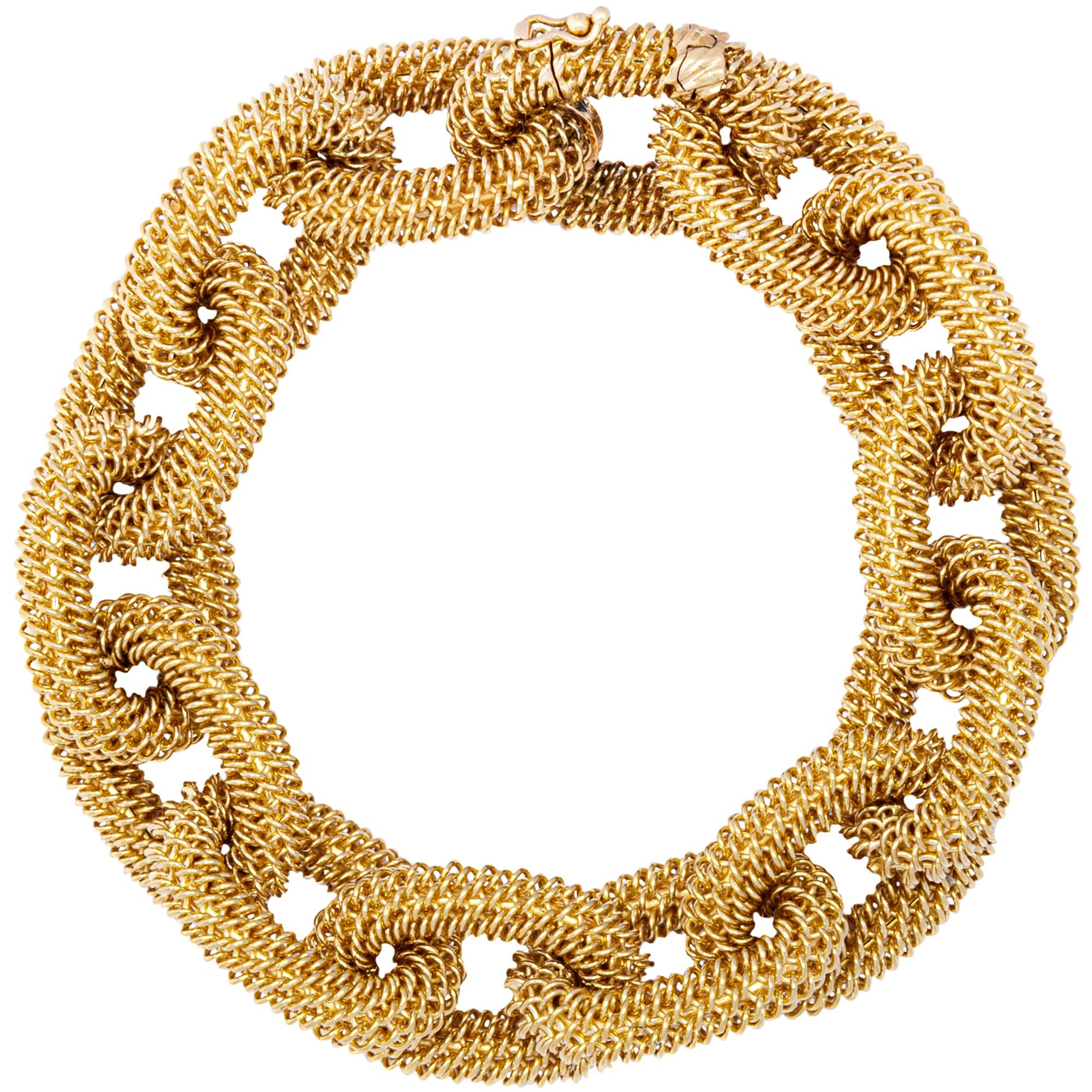 Alex Jona 18 Karat Yellow Gold Woven Link Chain Bracelet For Sale