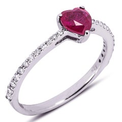 Alex Jona 18k White Gold Ruby Heart & White Diamond Solitaire Ring
