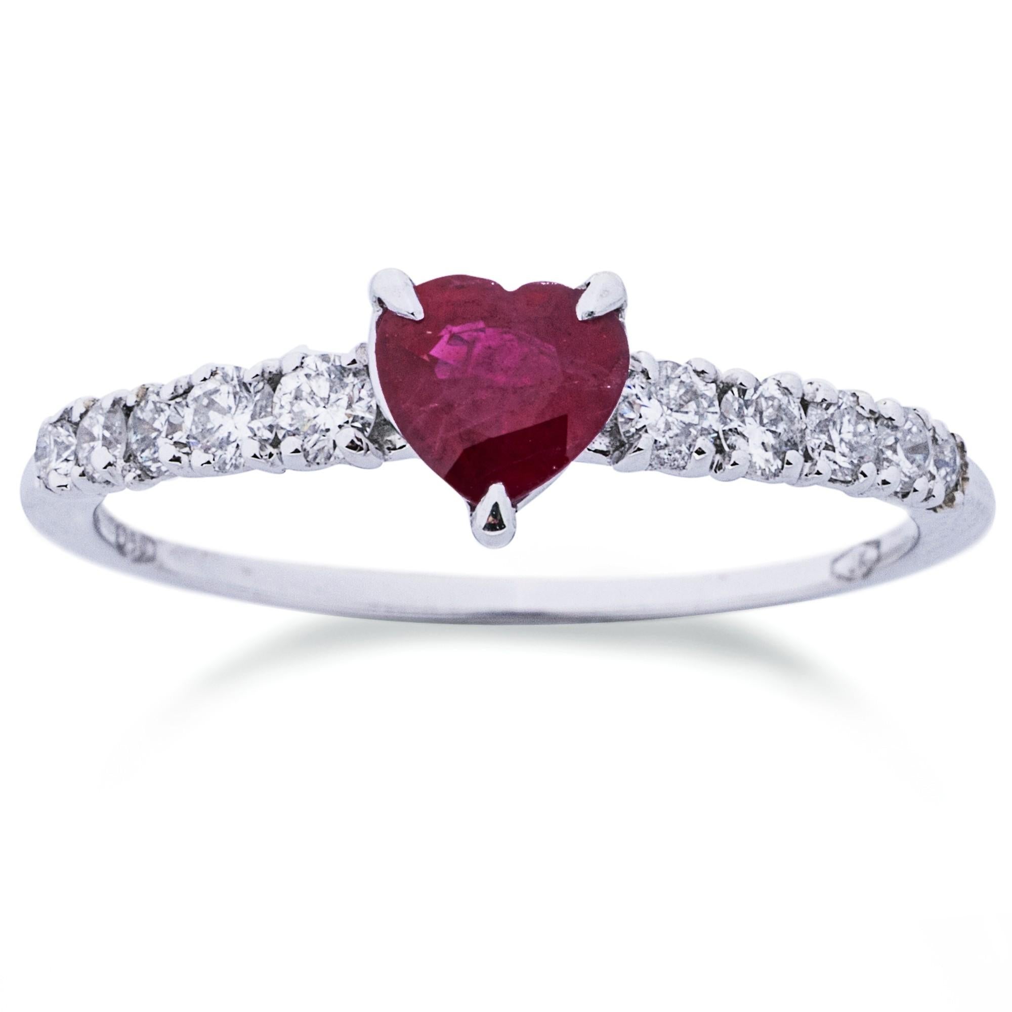 Heart Cut Alex Jona 18k White Gold Ruby Heart & White Diamond Solitaire Ring For Sale