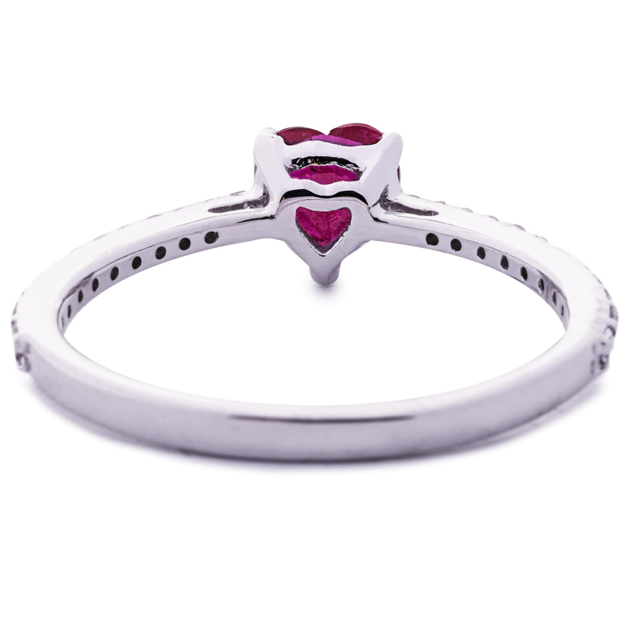 Alex Jona 18k White Gold Ruby Heart & White Diamond Solitaire Ring  For Sale 2