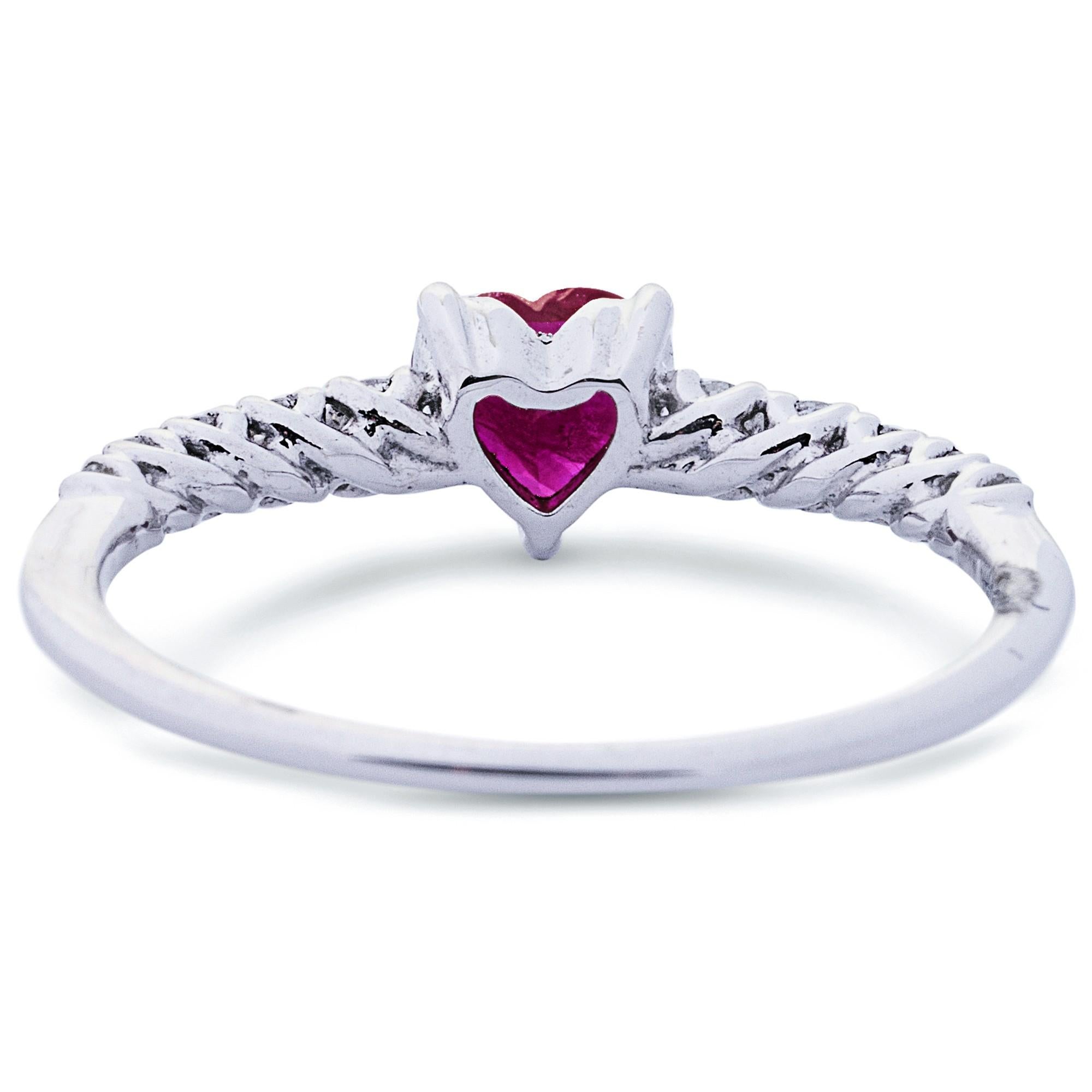 Alex Jona 18k White Gold Ruby Heart & White Diamond Solitaire Ring For Sale 2