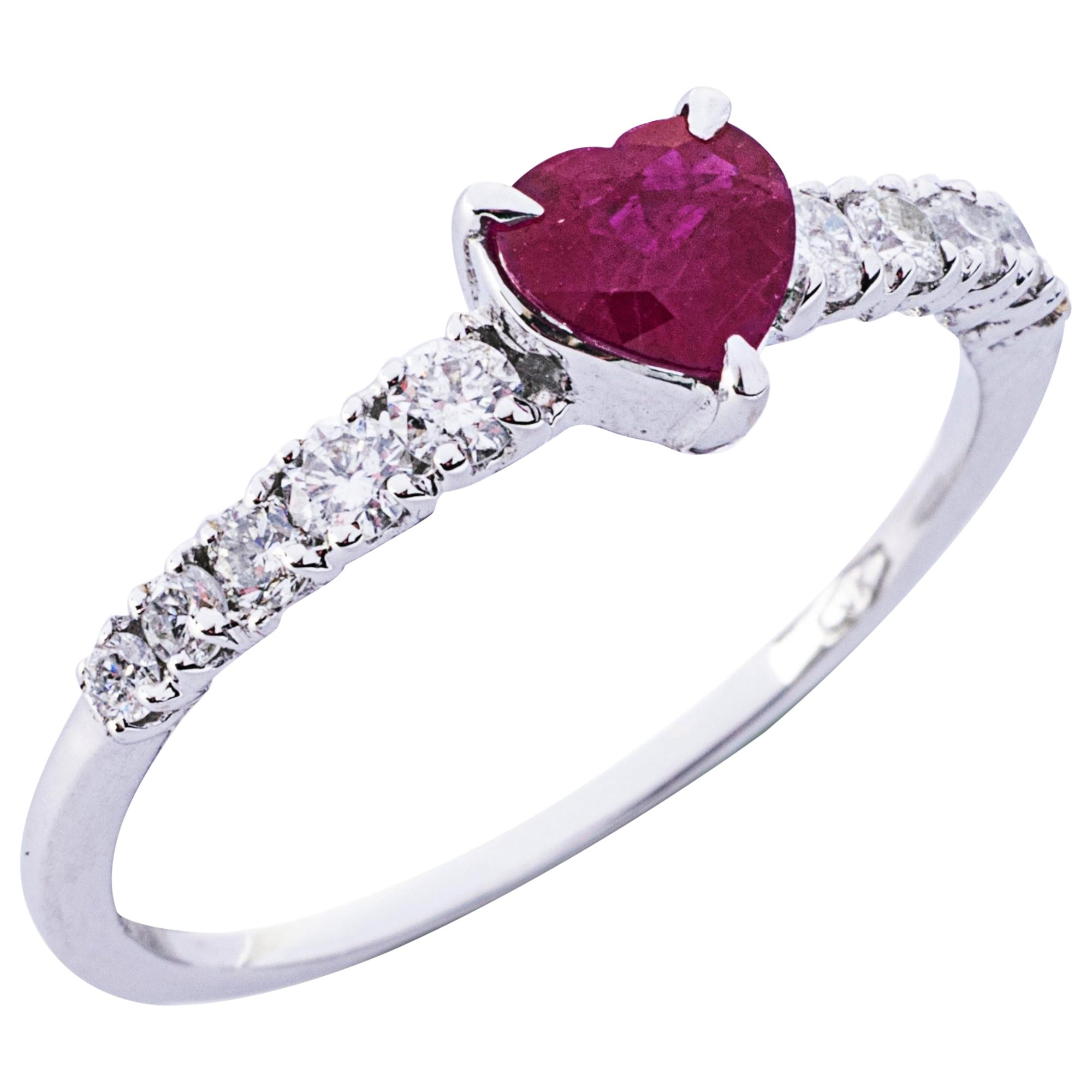 Alex Jona 18k White Gold Ruby Heart & White Diamond Solitaire Ring